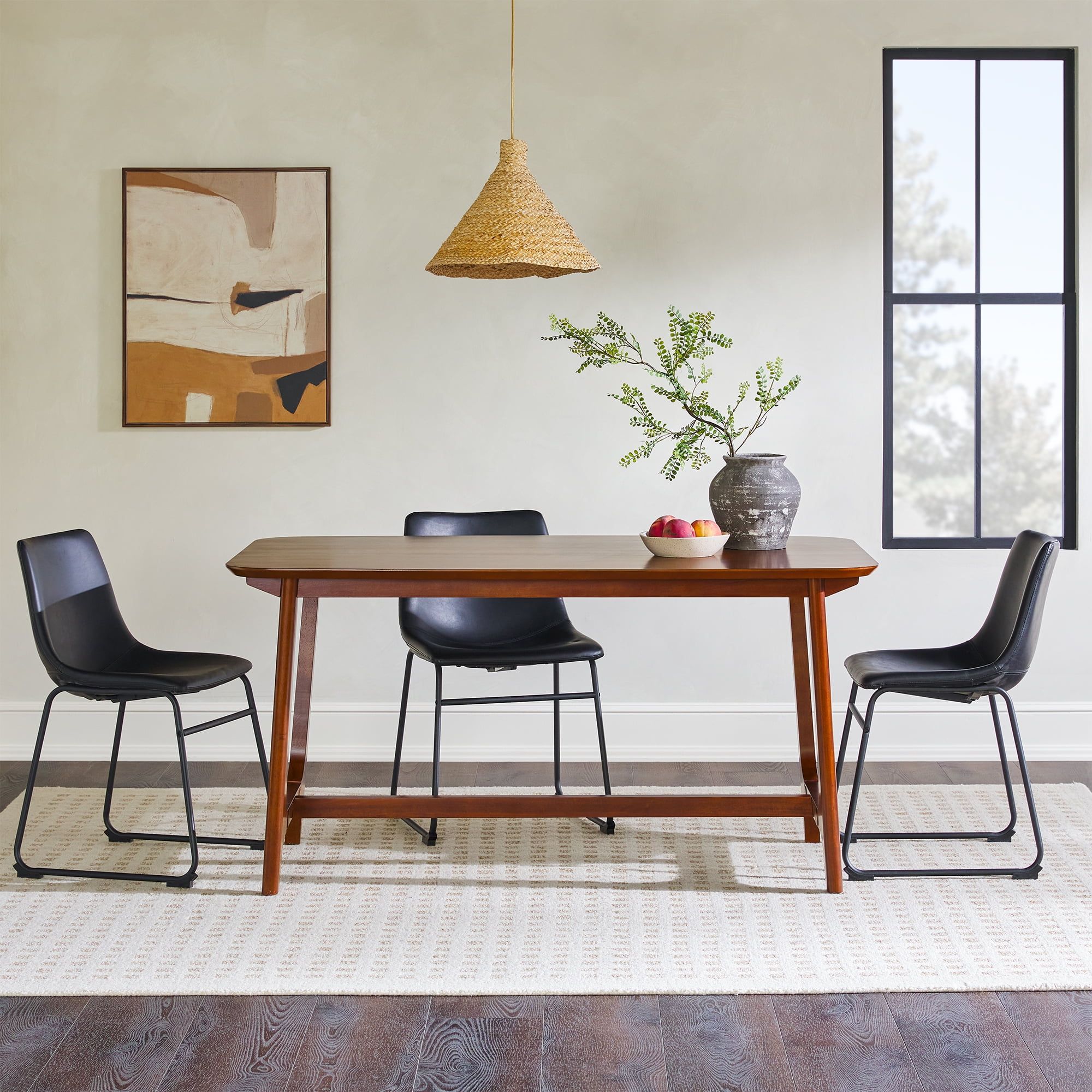 Walnut Mid-Century Modern Trestle Dining Table, 60 Inch