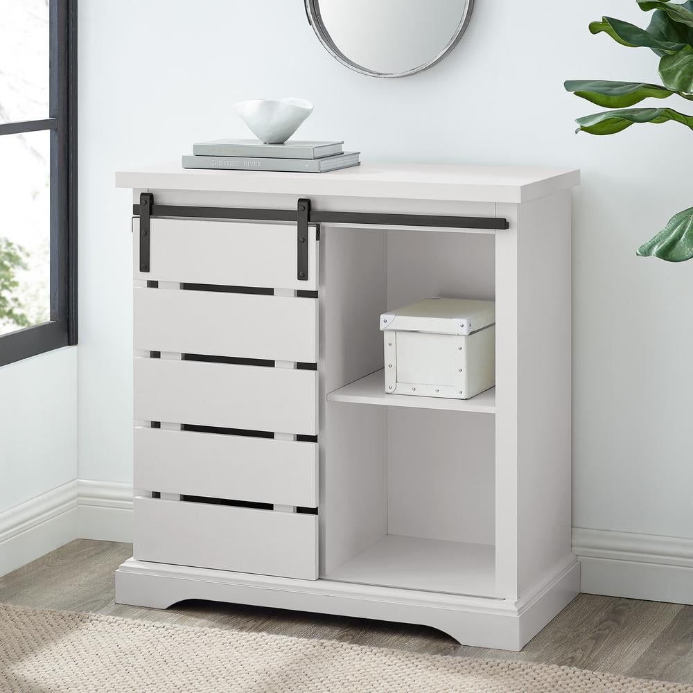 White Engineered Wood Sliding Door Storage Cabinet