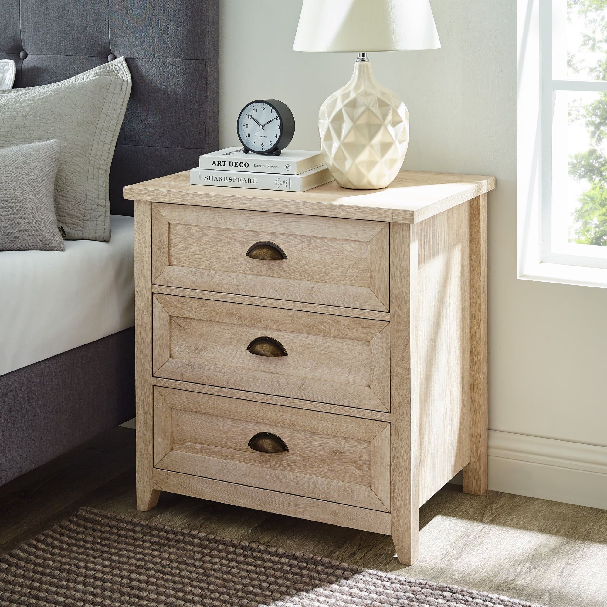 Odette 25" White Oak 3-Drawer Nightstand with Cup Handles