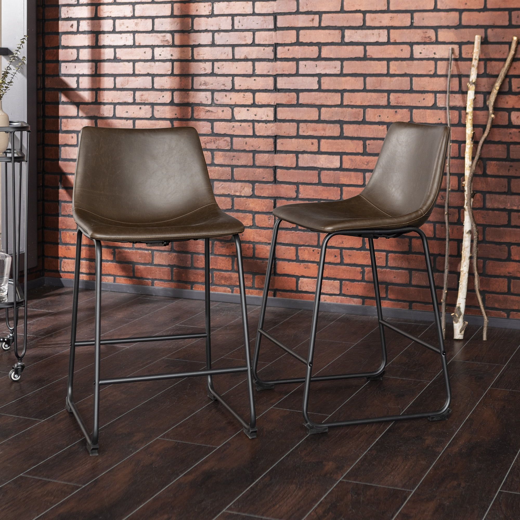 Dayton 24" Modern Brown Faux Leather Counter Stools, Set of 2