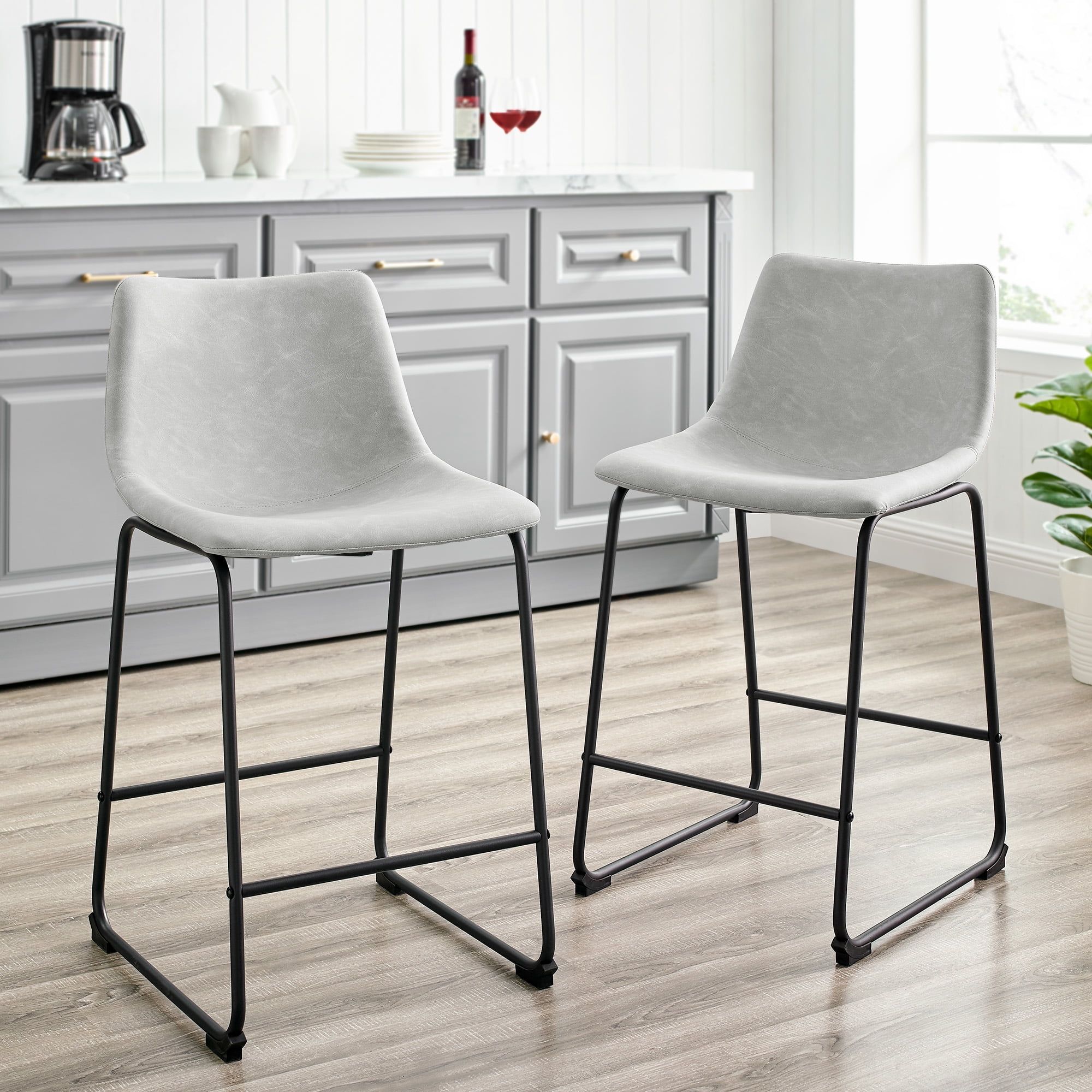 Dayton Industrial Gray Faux Leather Counter Stools, Set of 2