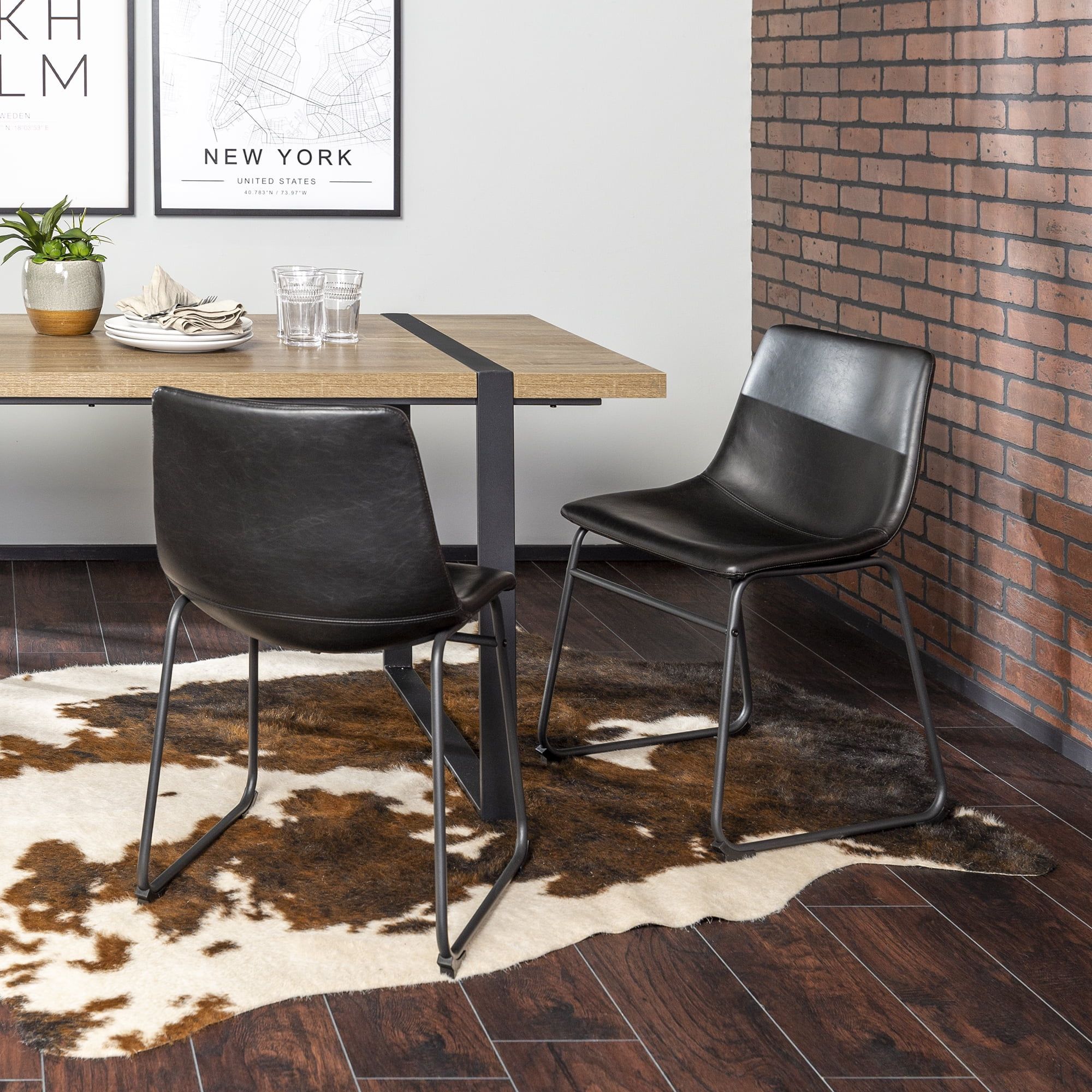 Sleek Black Faux Leather and Metal Space-Saving Dining Chair Set
