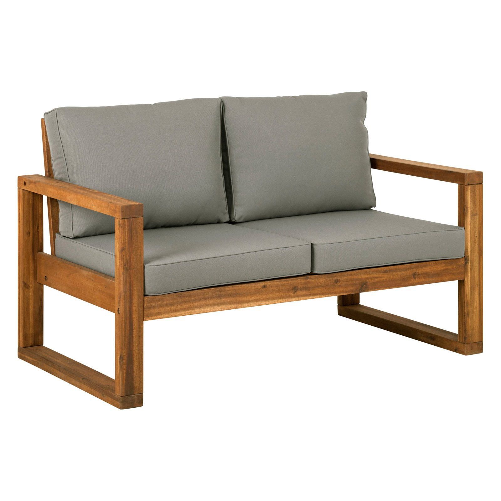 Modern Walnut Acacia Wood Loveseat with Plush Cushions