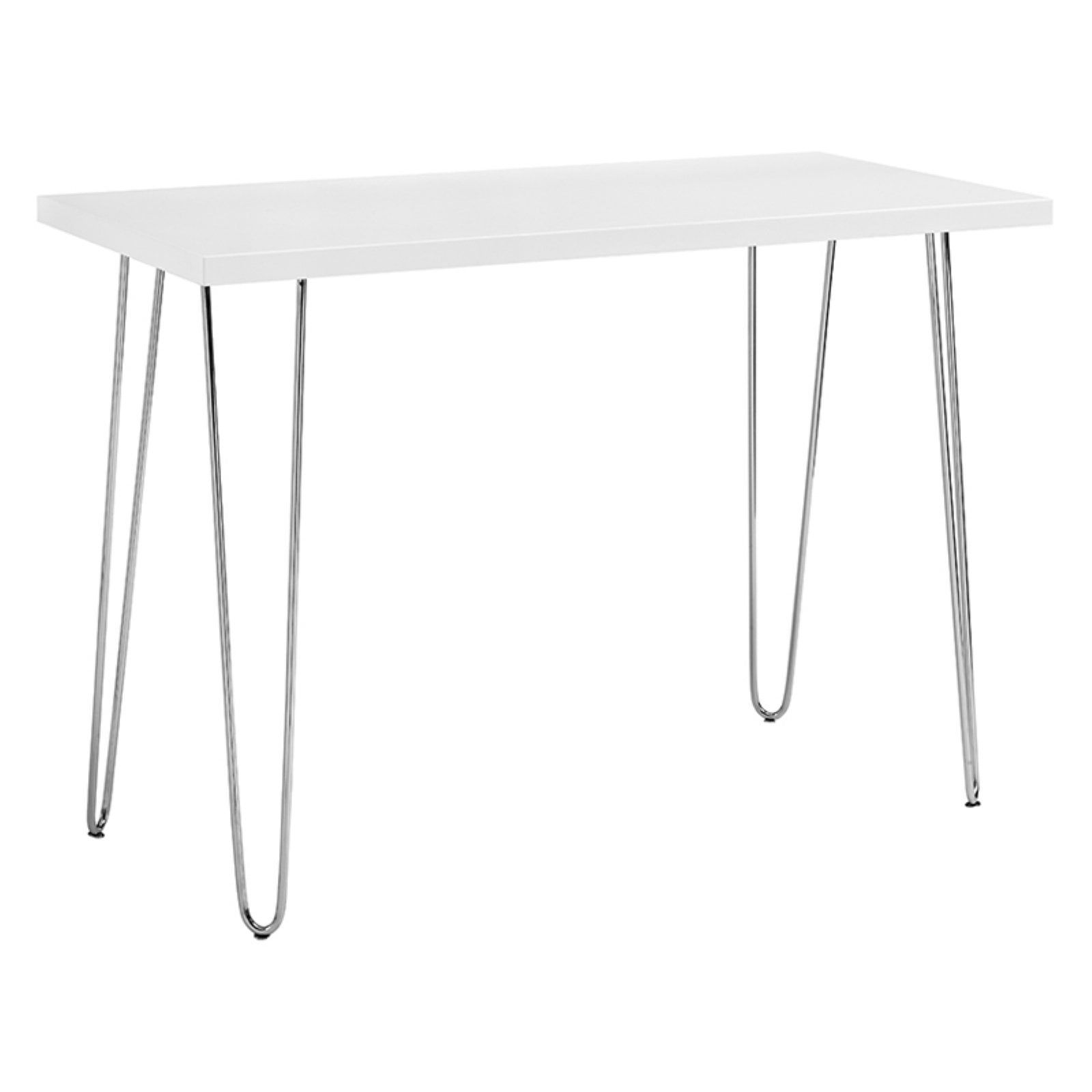 White Wood Writing Desk with Chrome Hairpin Legs, 42 Inch