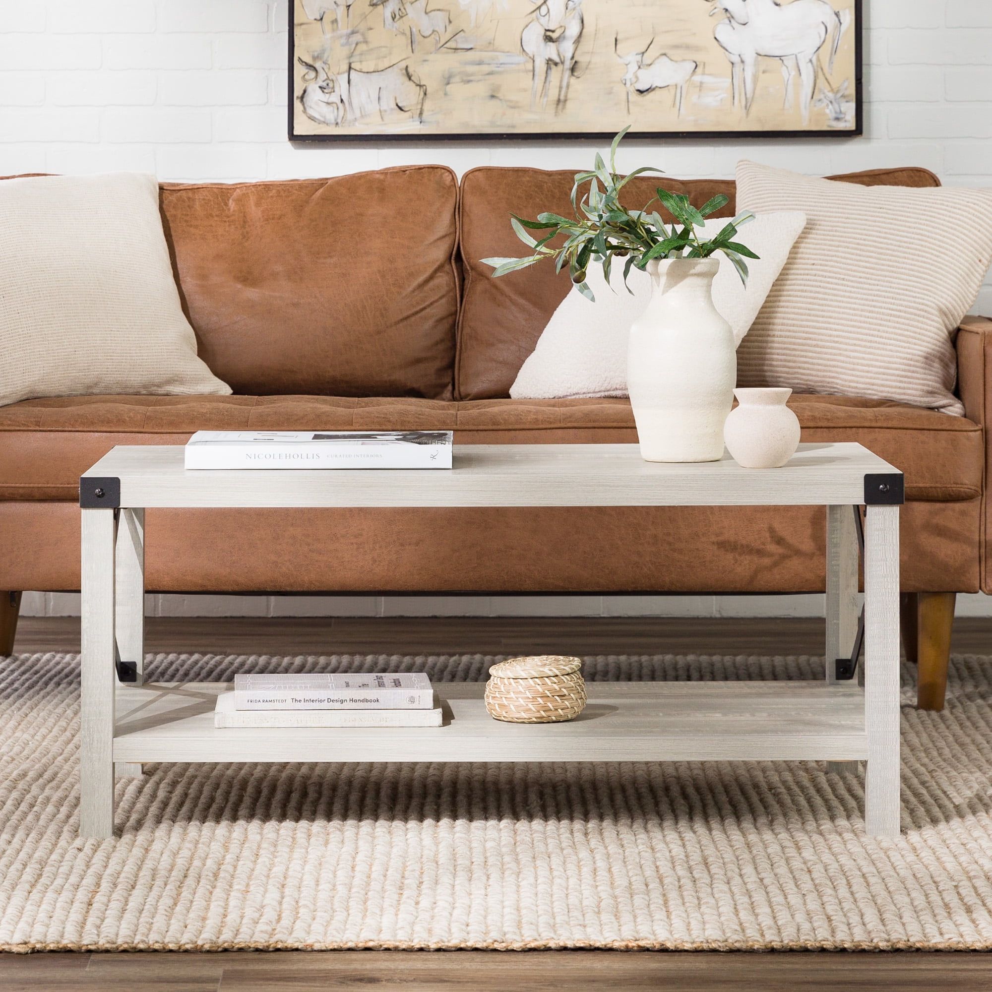 Rustic Farmhouse Rectangular Black Wood Coffee Table with Storage