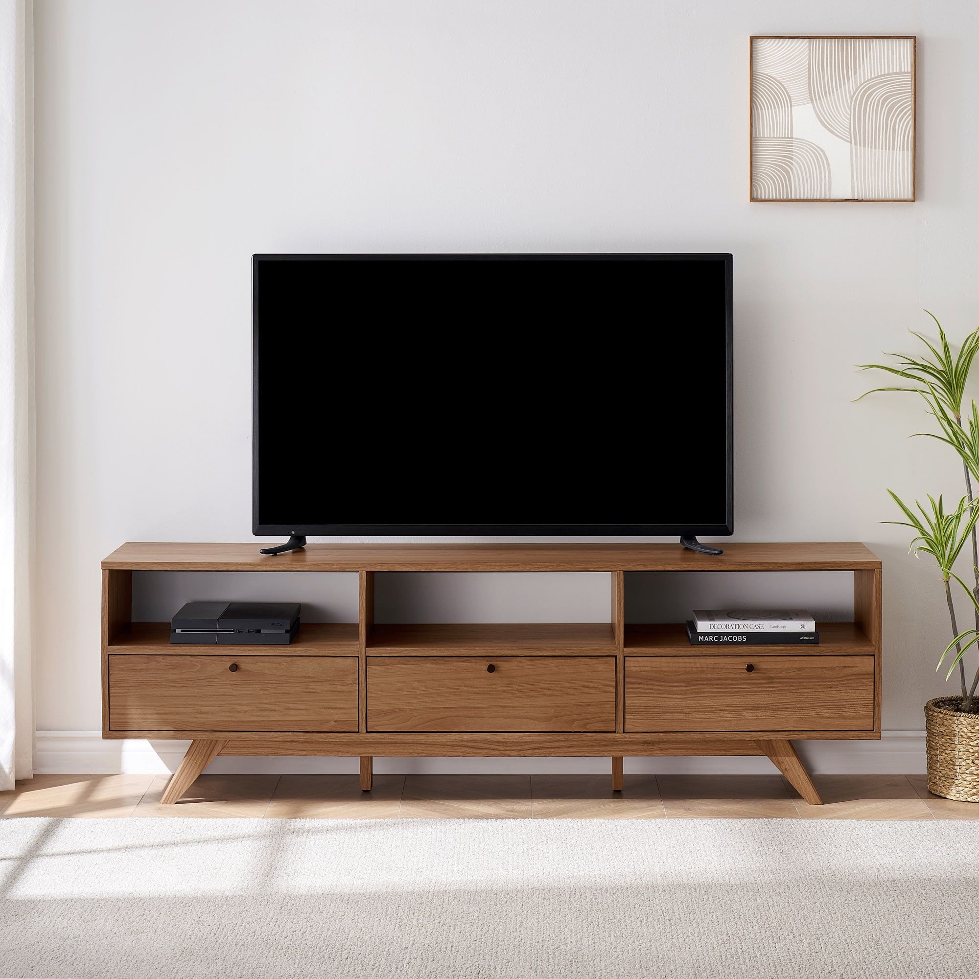 Mocha Mid-Century Modern TV Stand with Storage for 80" TVs