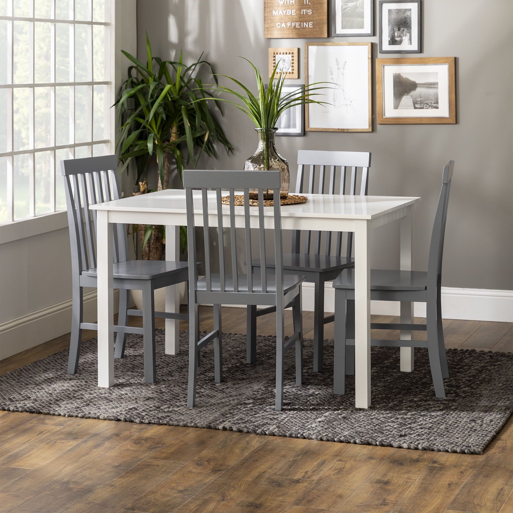 White and Gray Modern Wood Dining Set with 4 Chairs