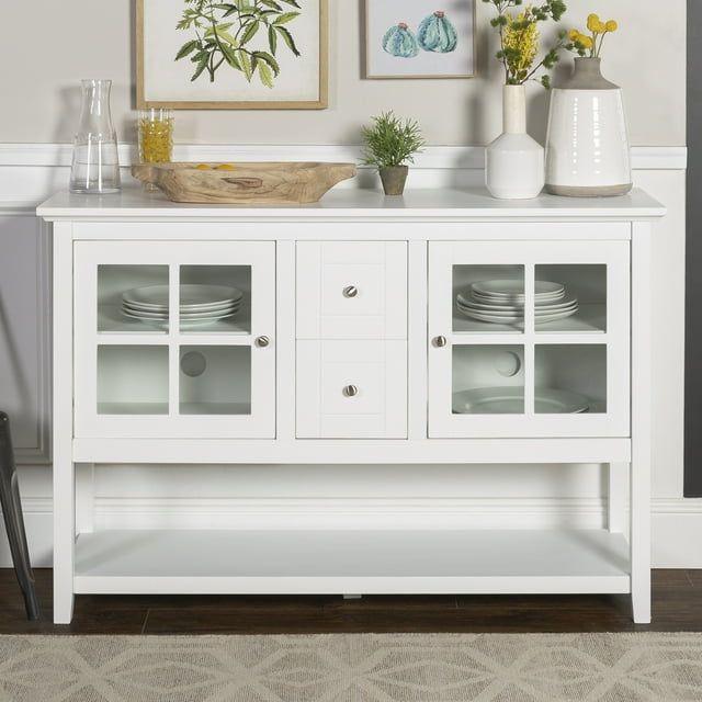 White 52" MDF and Glass TV Stand with Storage