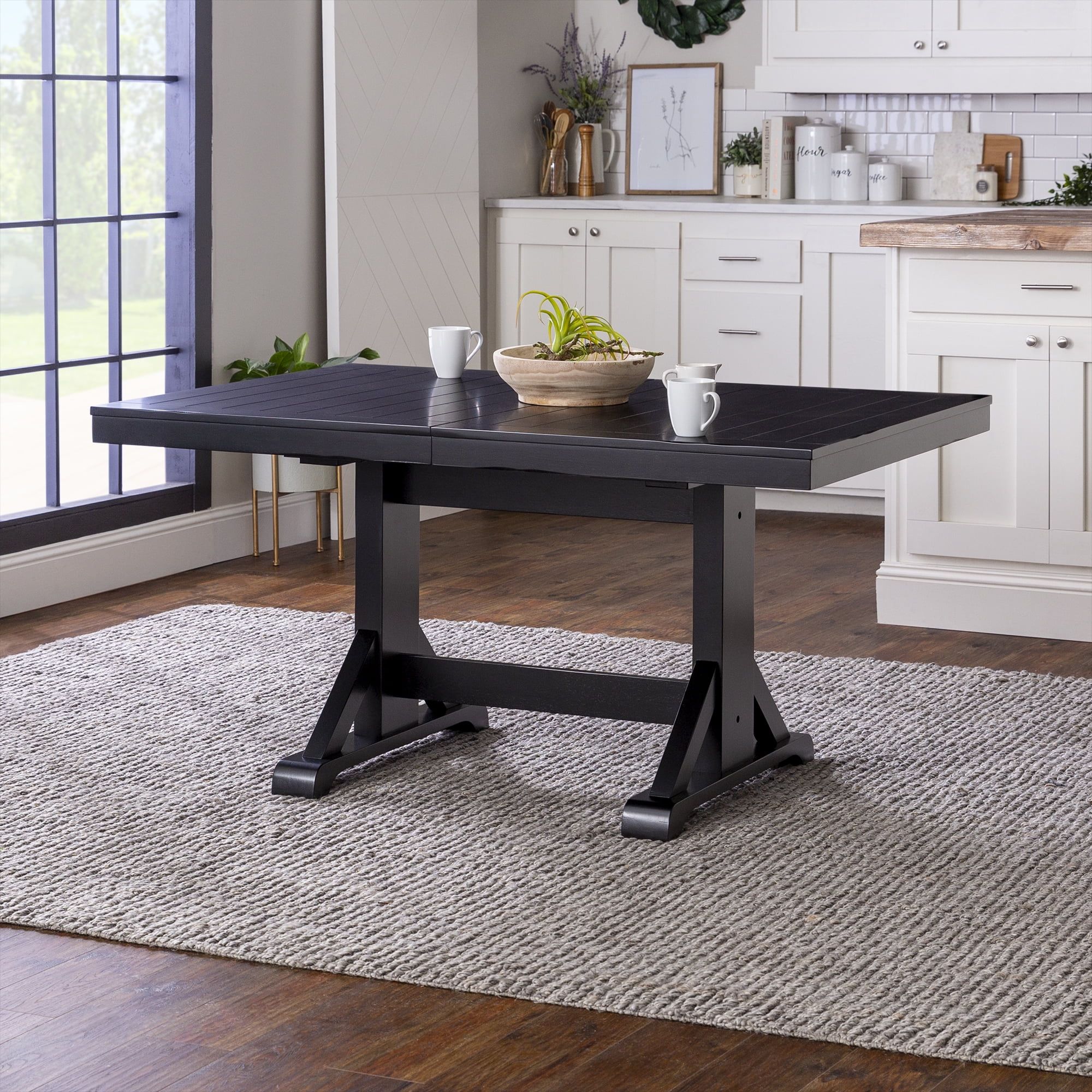 Antique Black Reclaimed Wood Extendable Farmhouse Dining Table