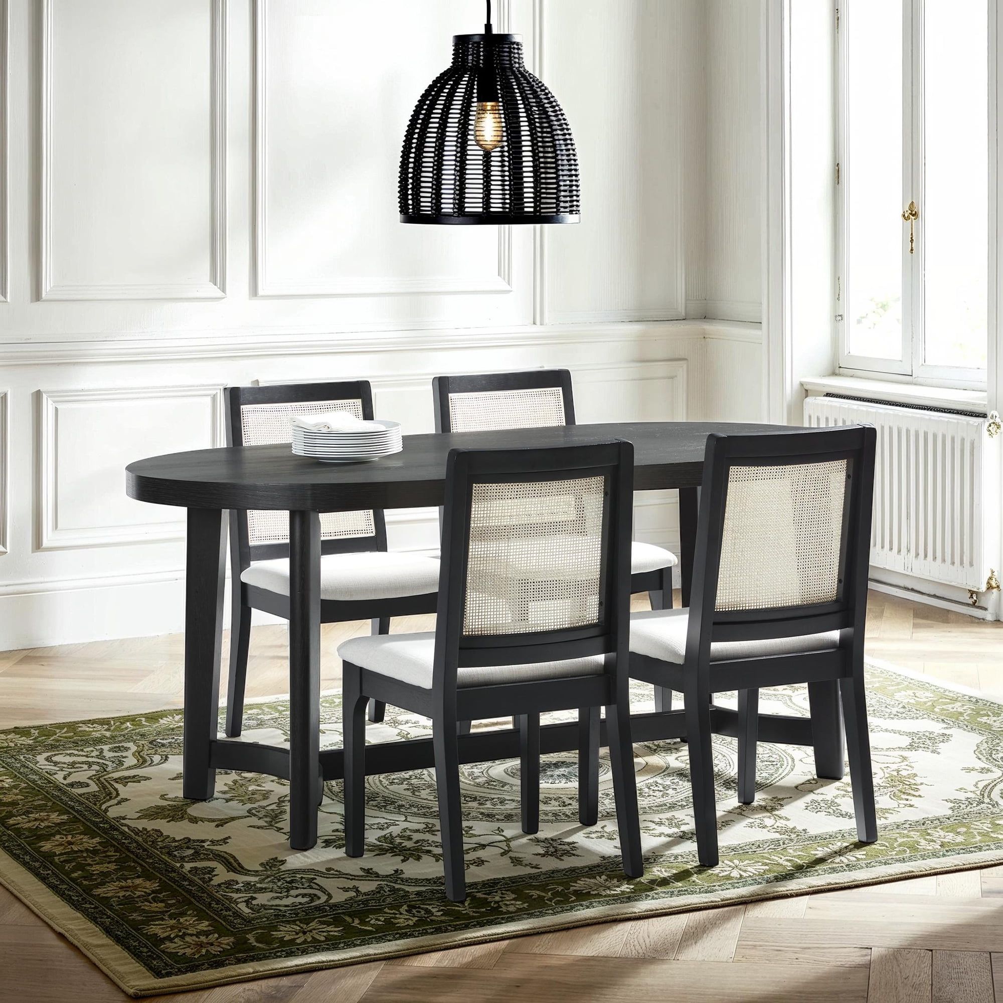 Black Oak Modern Farmhouse Oval Dining Table for Six