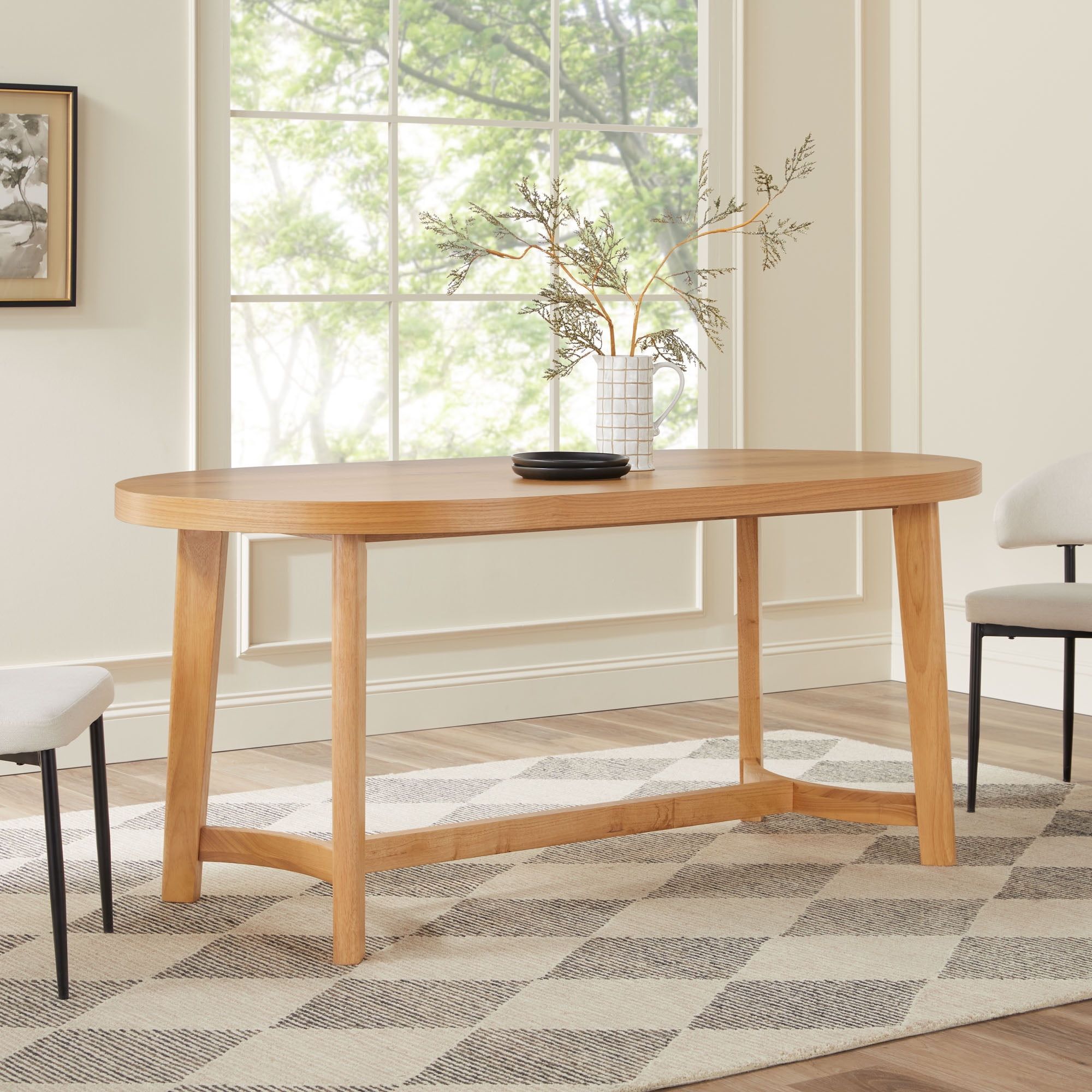 Modern Farmhouse White Oak Oval Dining Table for Six