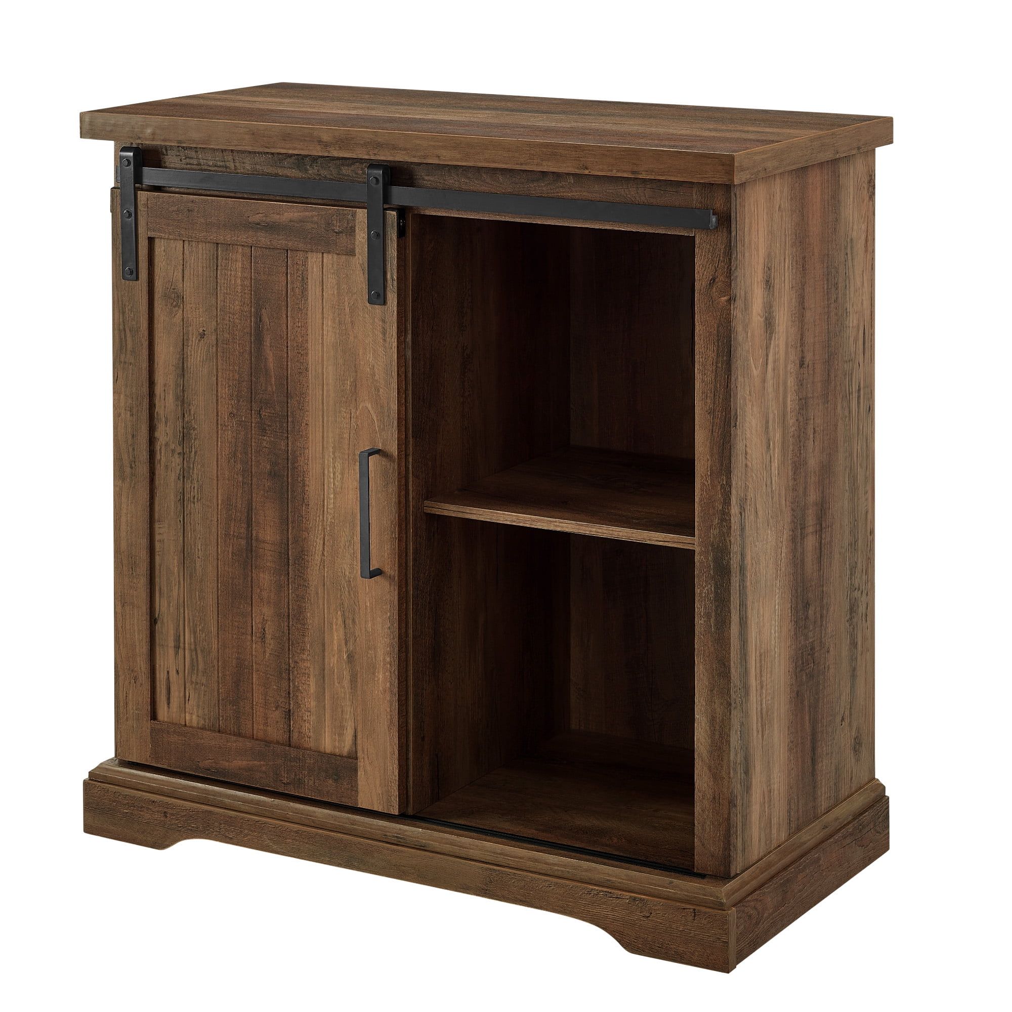 Rustic Oak Sliding Door Freestanding Storage Cabinet