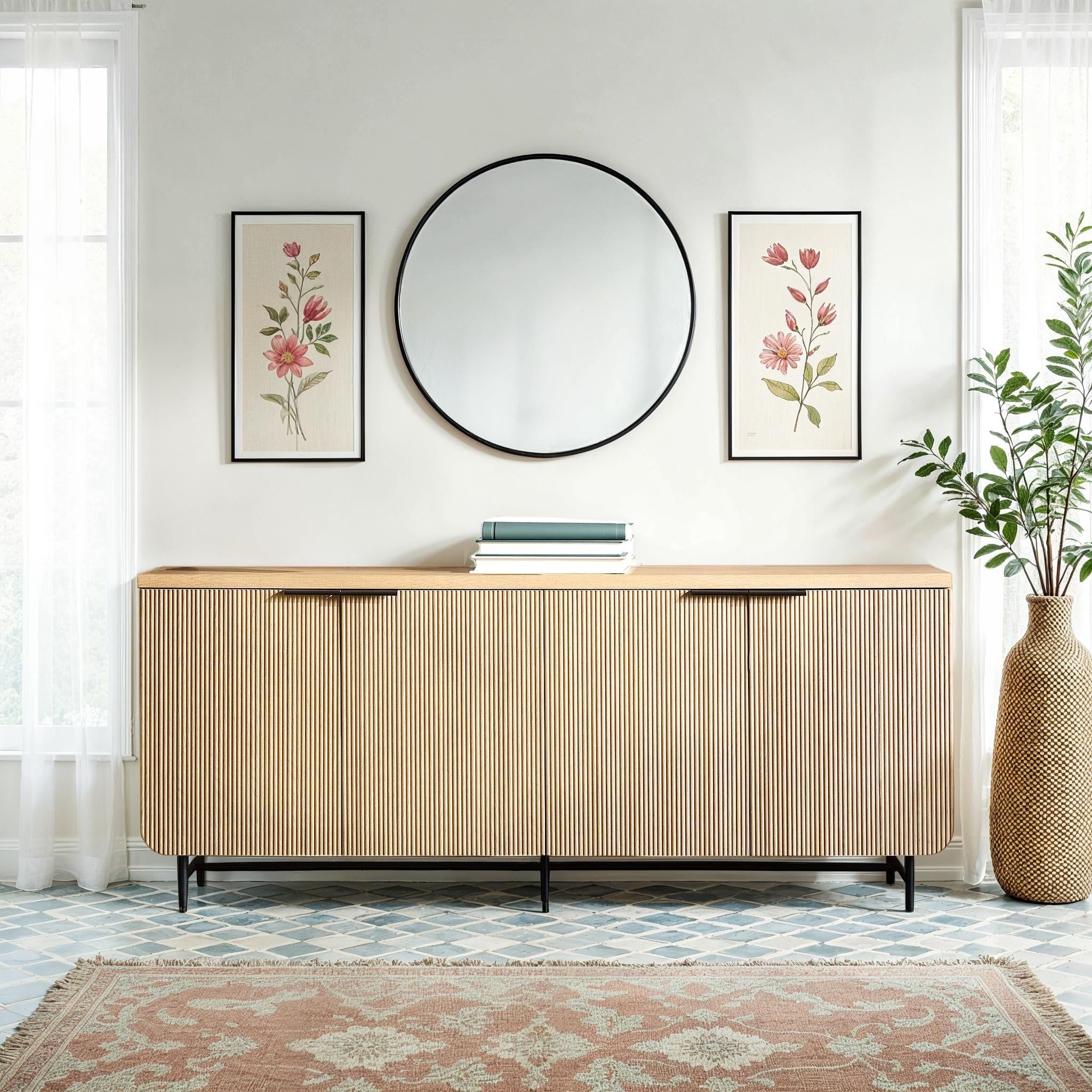 Coastal Oak and Black 69" Fluted Door Sideboard