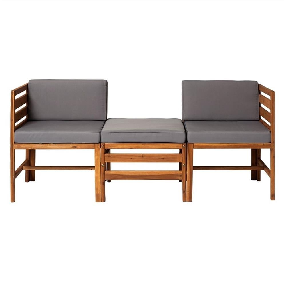 Modular Acacia Wood Outdoor Loveseat & Ottoman Set in Brown