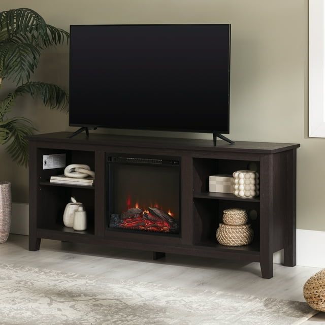 Espresso 58" LED Fireplace Media Stand with Adjustable Shelves