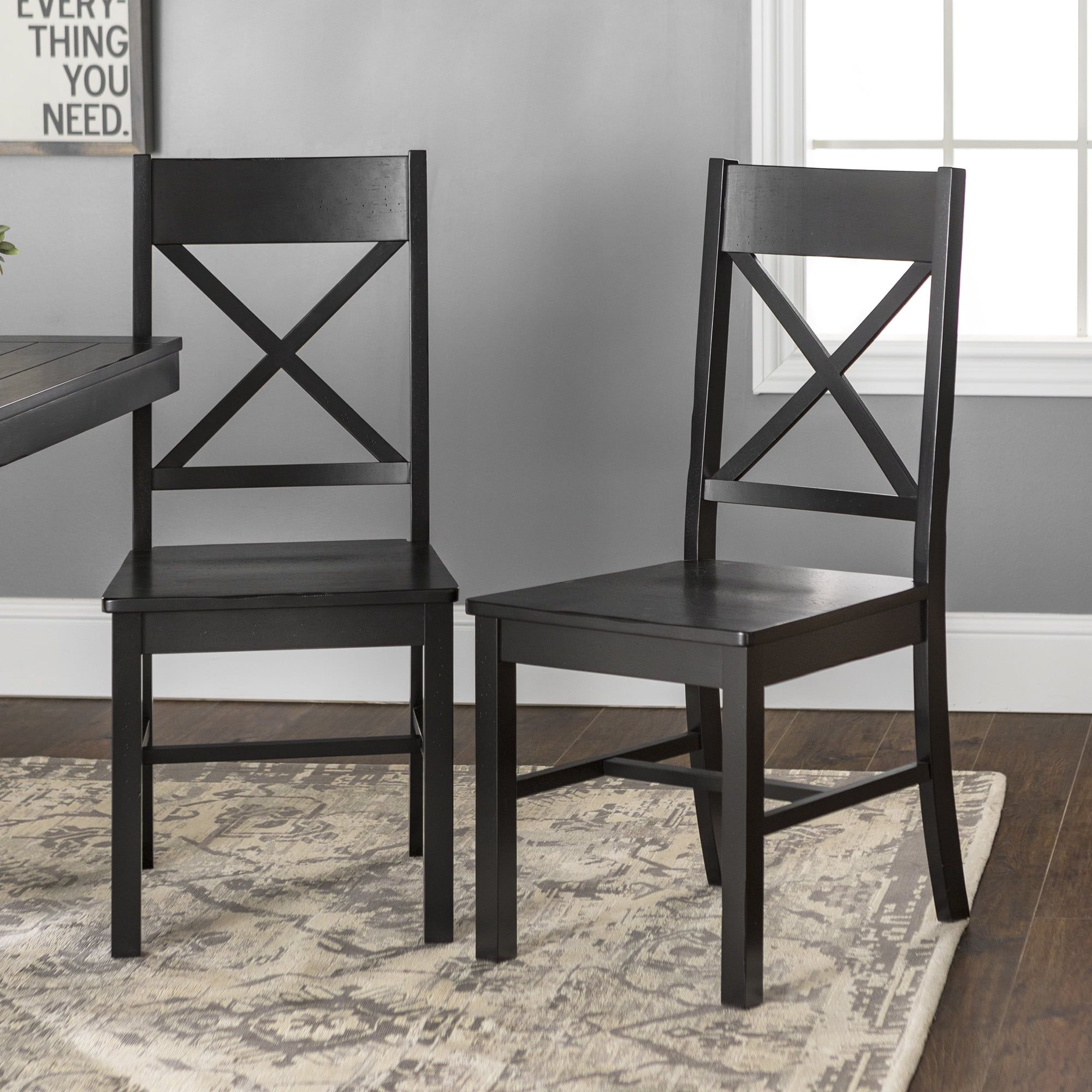 Elegant Black Wood Cross-Back Dining Chairs, Set of 2