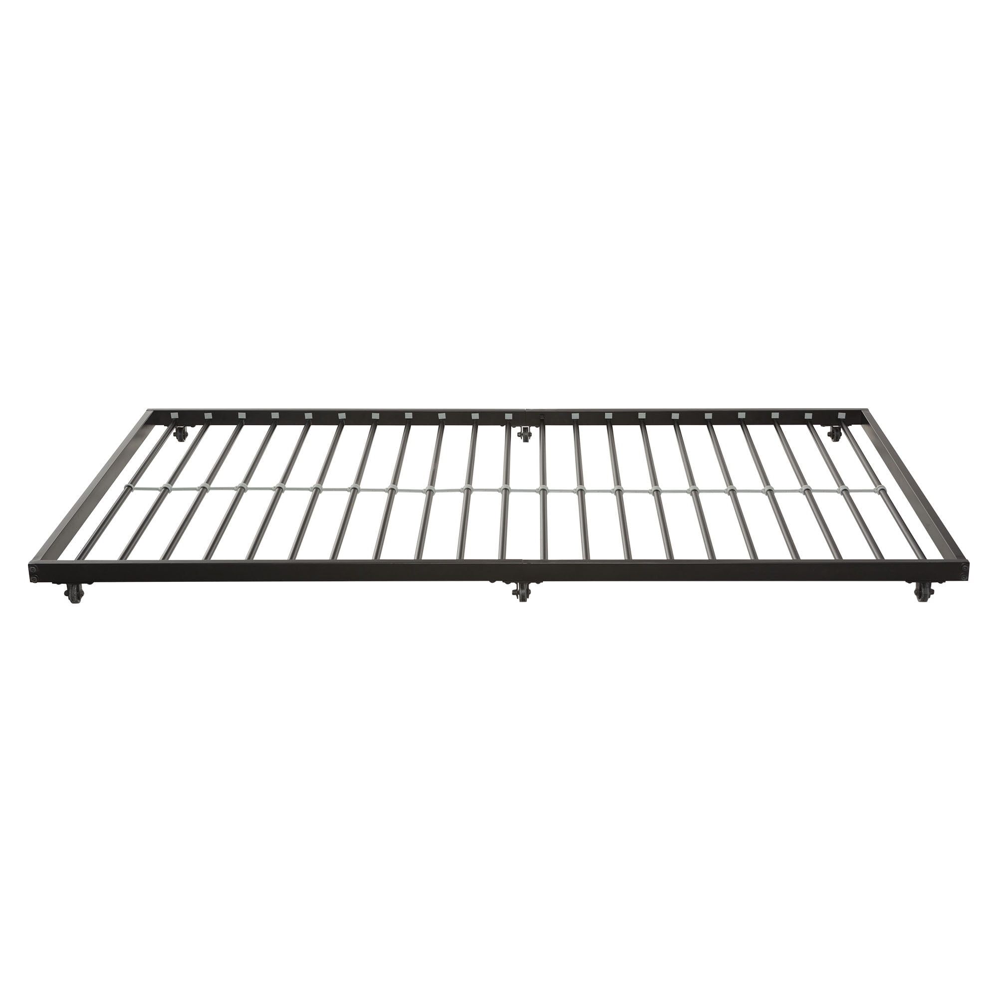 Black Twin Metal Roll-Out Trundle Bed Frame with Slats