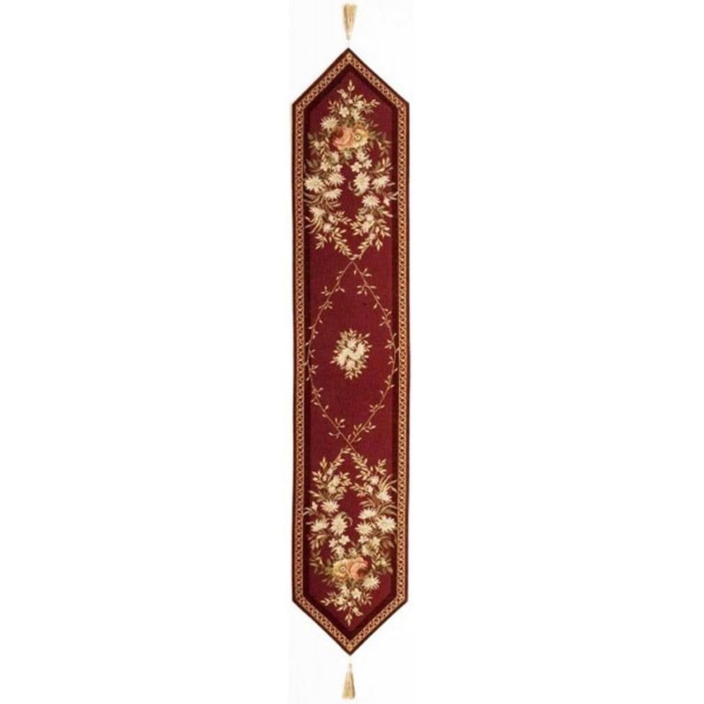 Aubusson Red Wool Floral French Table Runner