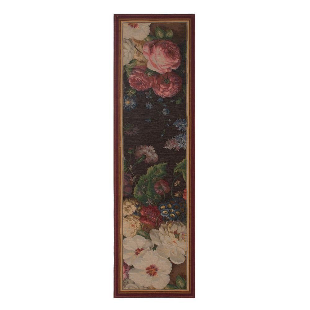 Dark Floral Cotton French Table Runner