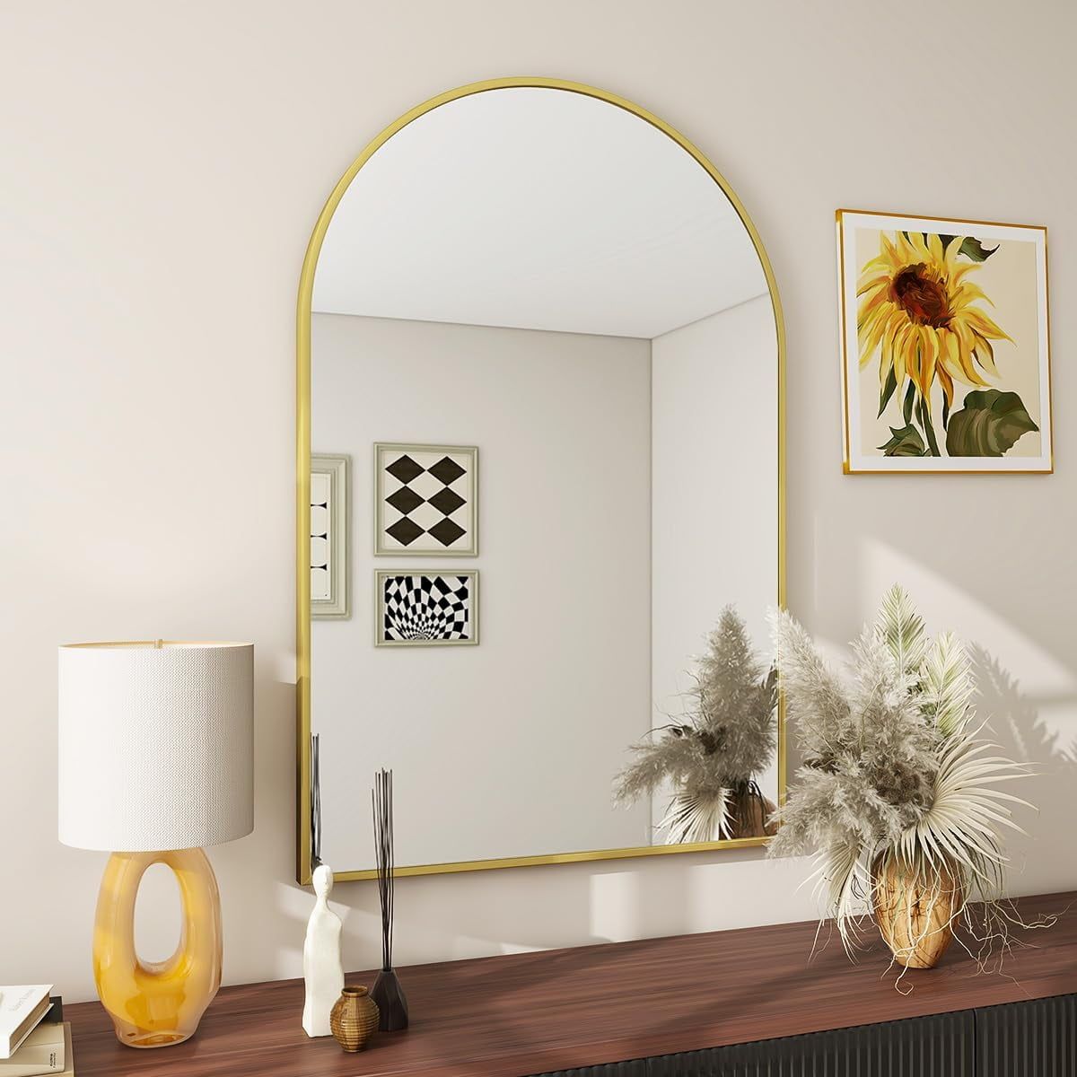 Gold Arched Top Full Length Aluminum Mirror