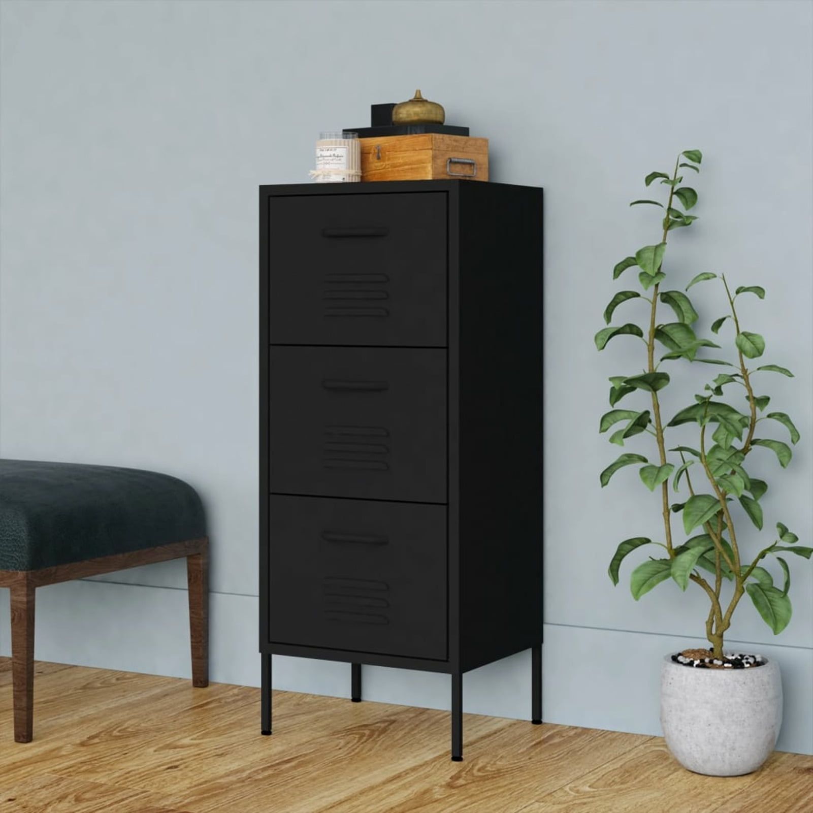 Black Steel Office Cabinet with Adjustable Shelving