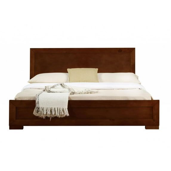 Walnut Full Platform Bed with Wood Headboard