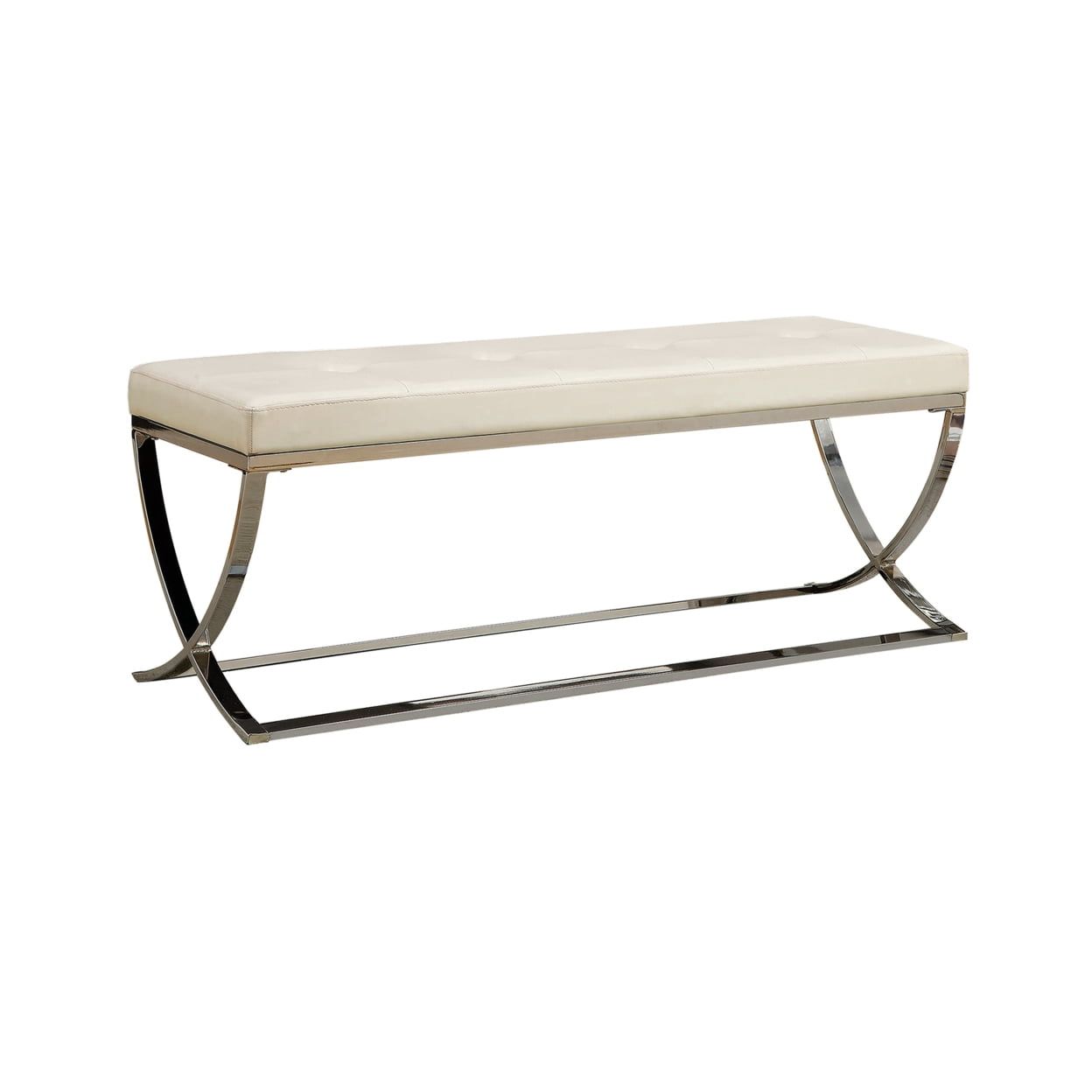 Coaster Contemporary Faux Leather Tufted Accent Bench in White