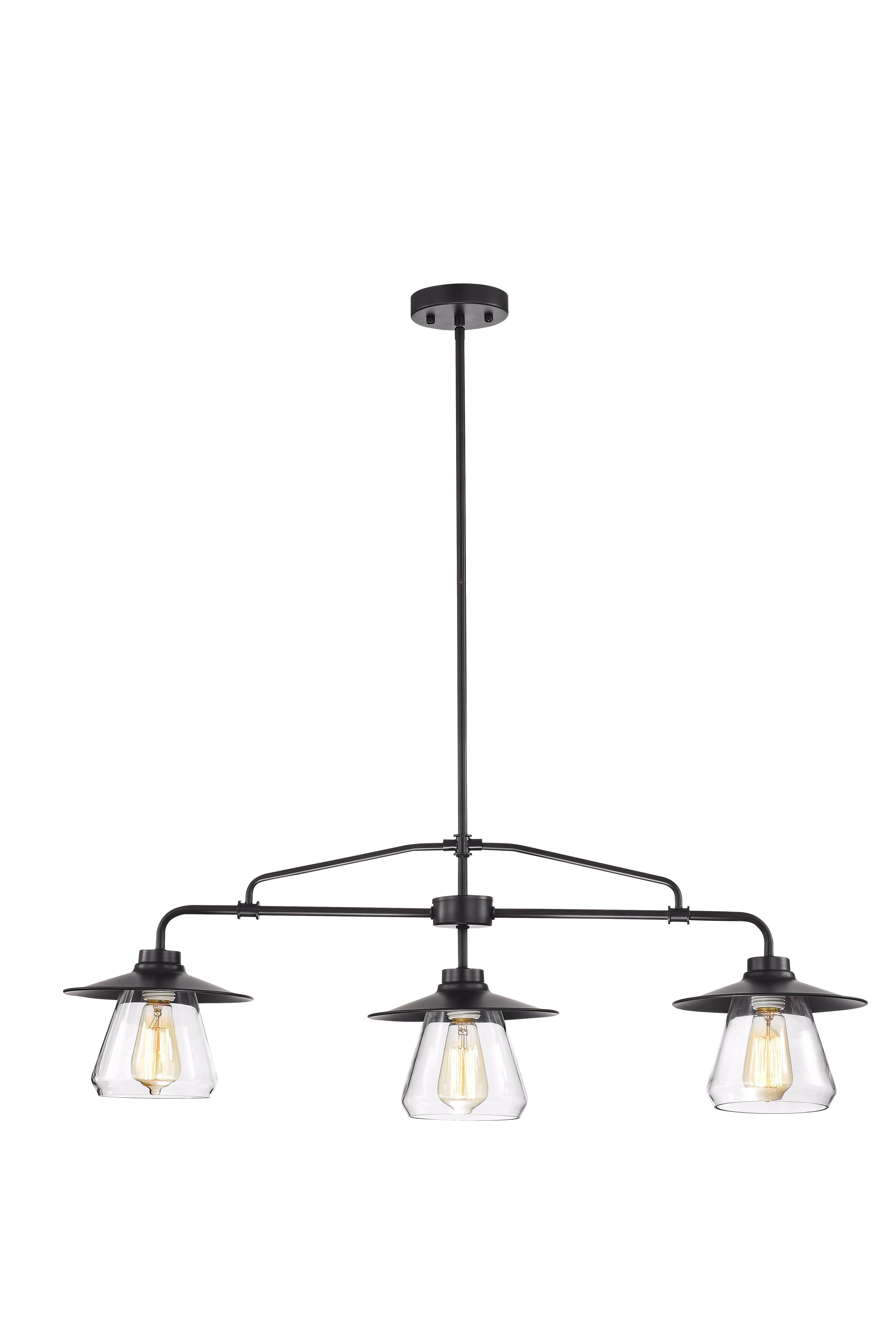 Temet 35.8" Matte Black Linear Chandelier with Edison Bulbs