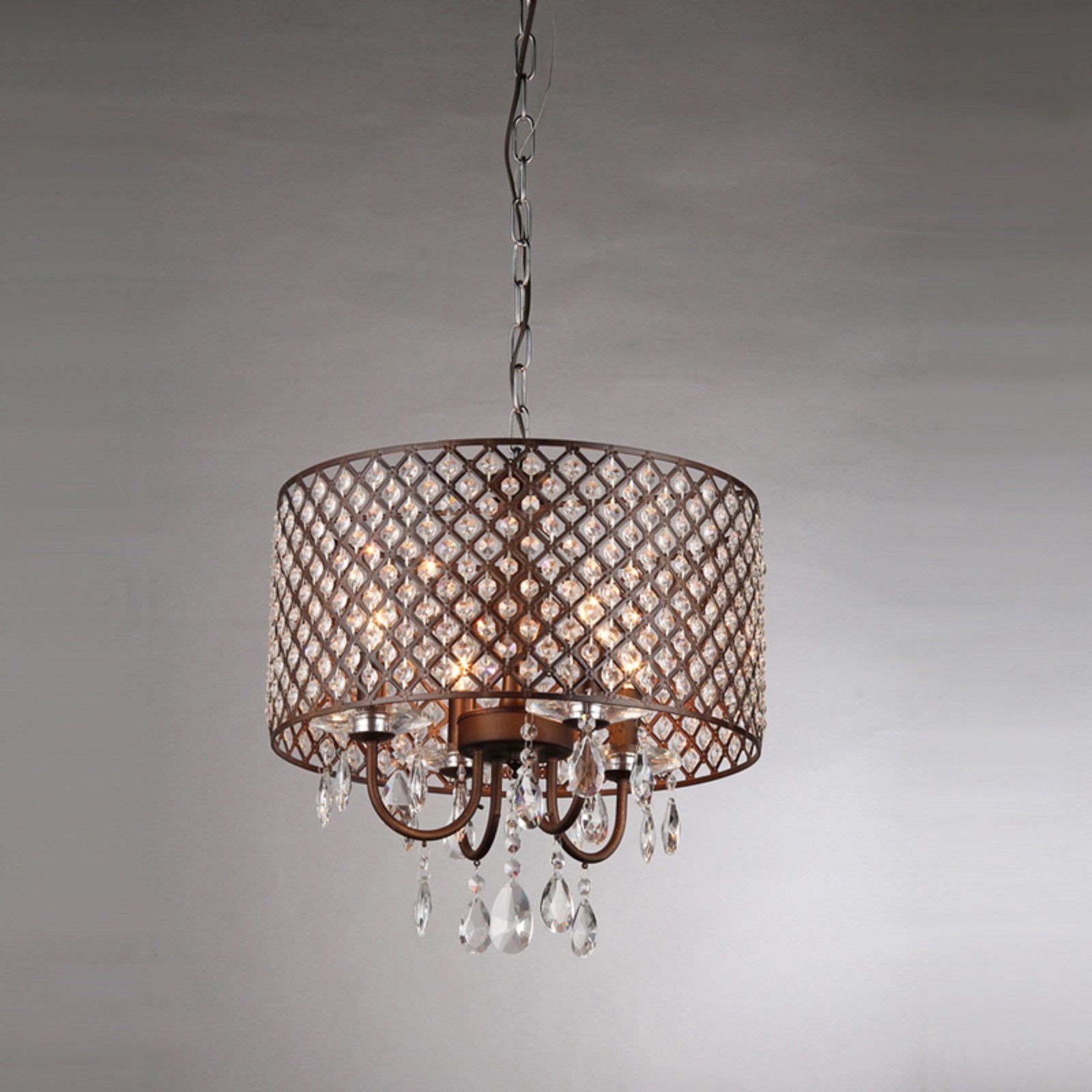 Alexia Antique Bronze Drum Chandelier with Crystal Accents