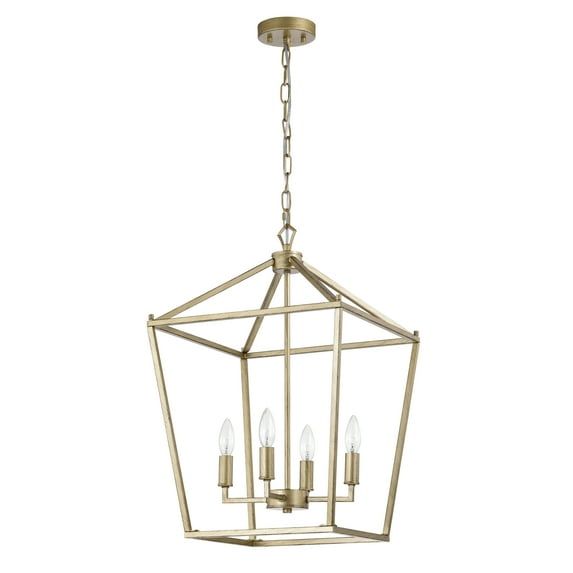 Satin Gold Iron Lantern Style Cage Chandelier, 16 inch