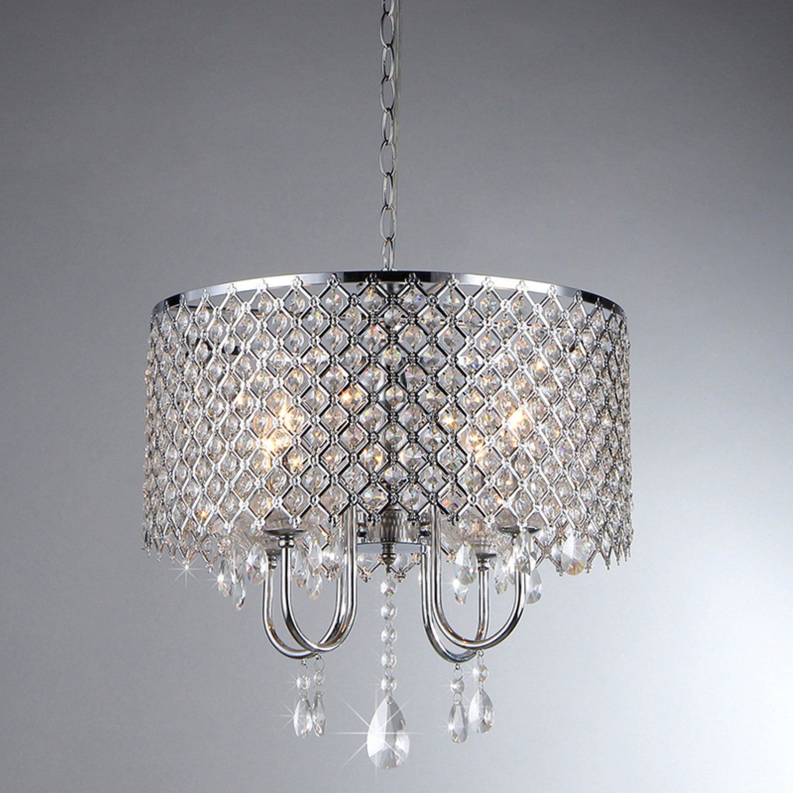 Elegant Chrome Cage Crystal Chandelier 17"x9"x10"