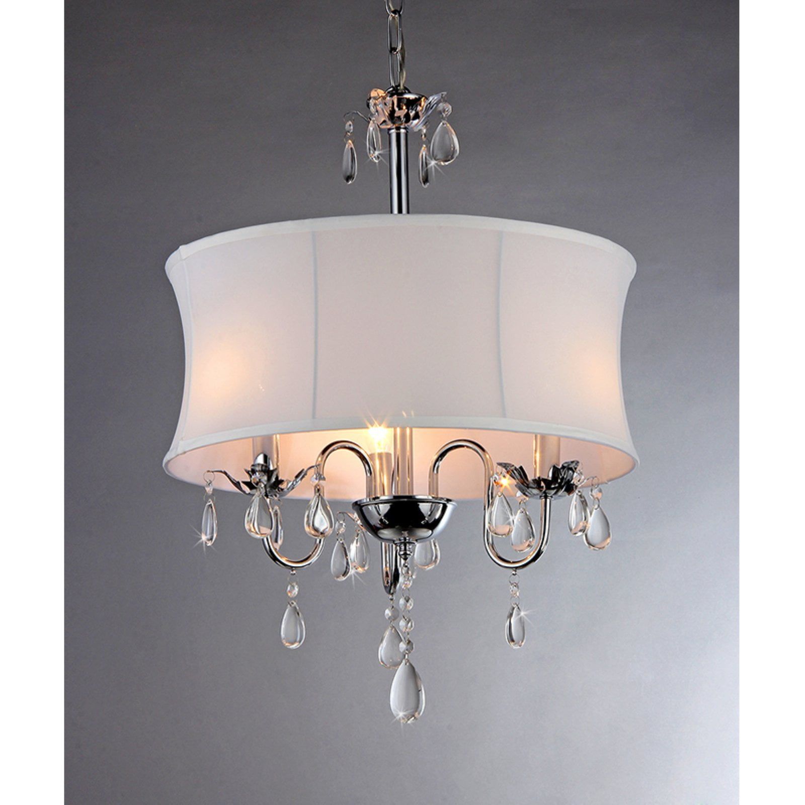 Elegant 19" Chrome Drum Chandelier with Tear-Drop Crystals