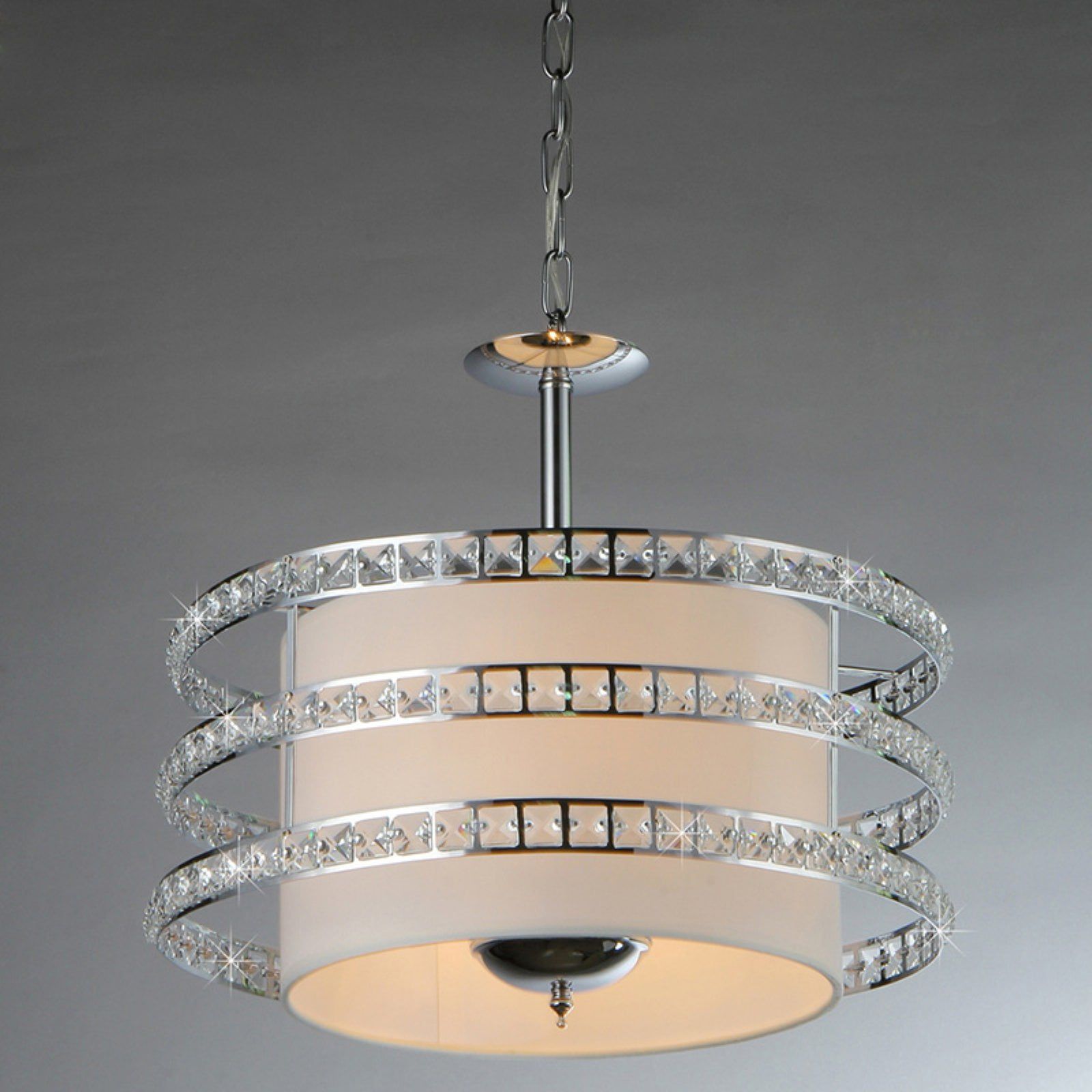 Chrome Drum Mid Century Modern Crystal Chandelier