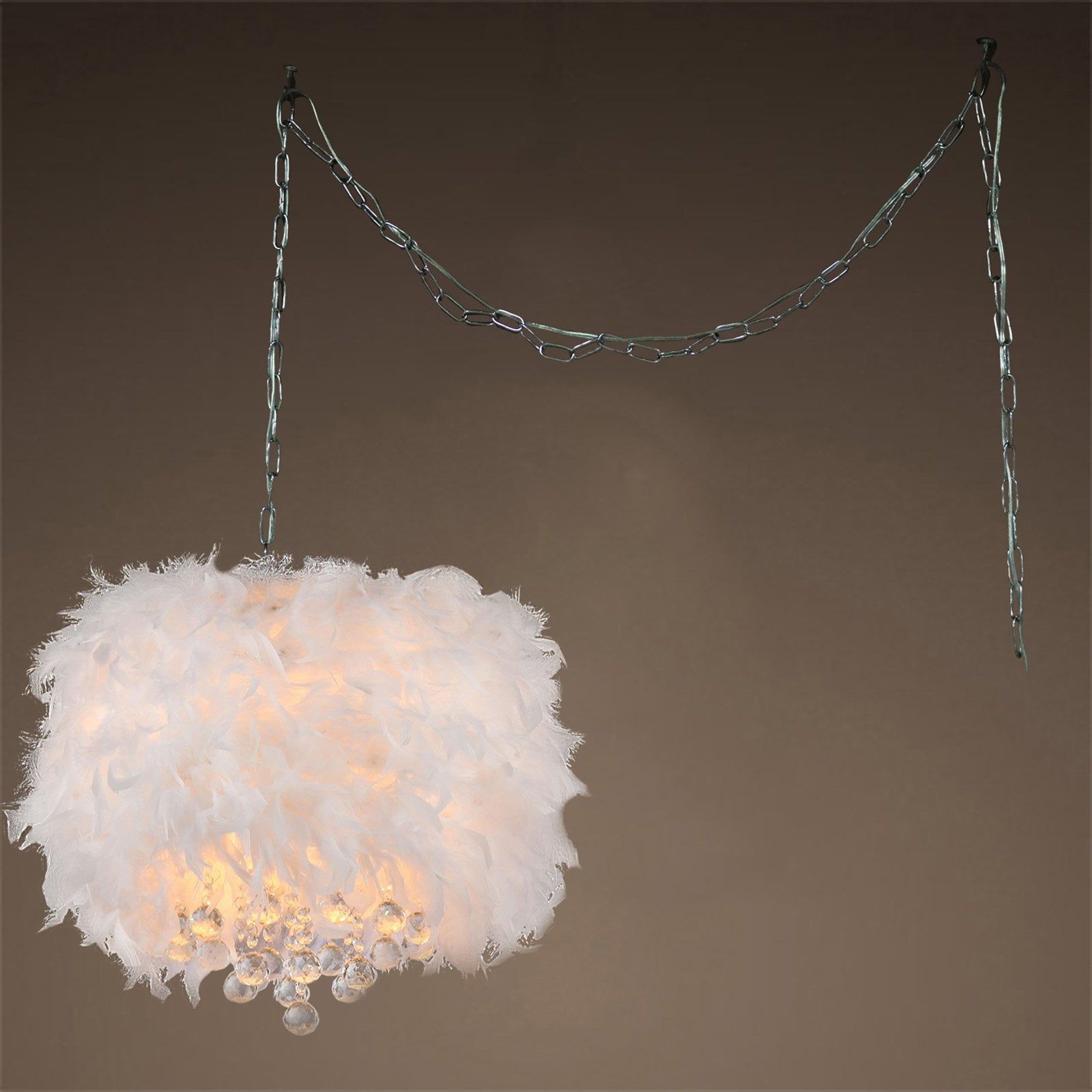 Finna White Crystal Feathered 15" Pendant Light