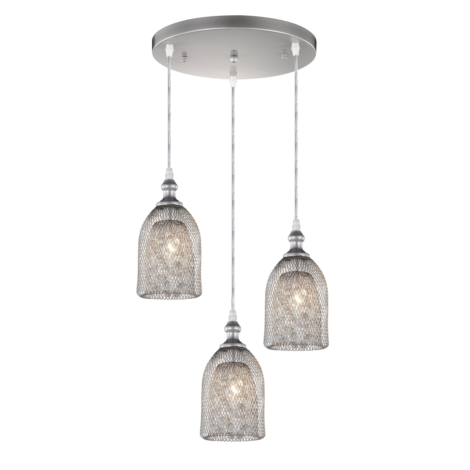 Haydar Silver 3-Light Mesh Pendant with Crystals