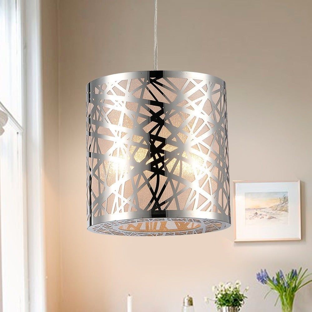 Janna 11" Chrome Drum Pendant Lamp with Metal Shade