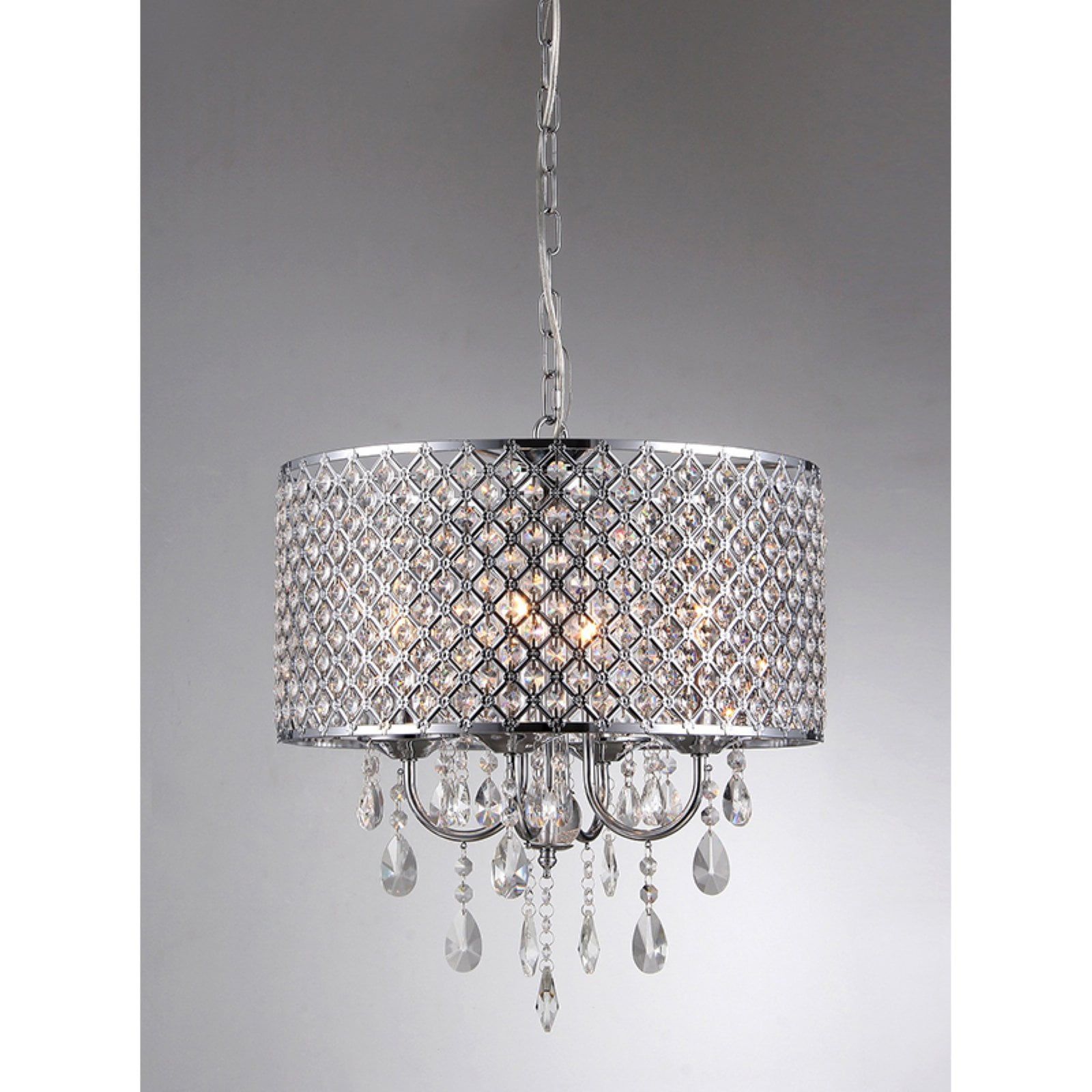 Elegant Chrome and Crystal Round Chandelier, 17 in Diameter