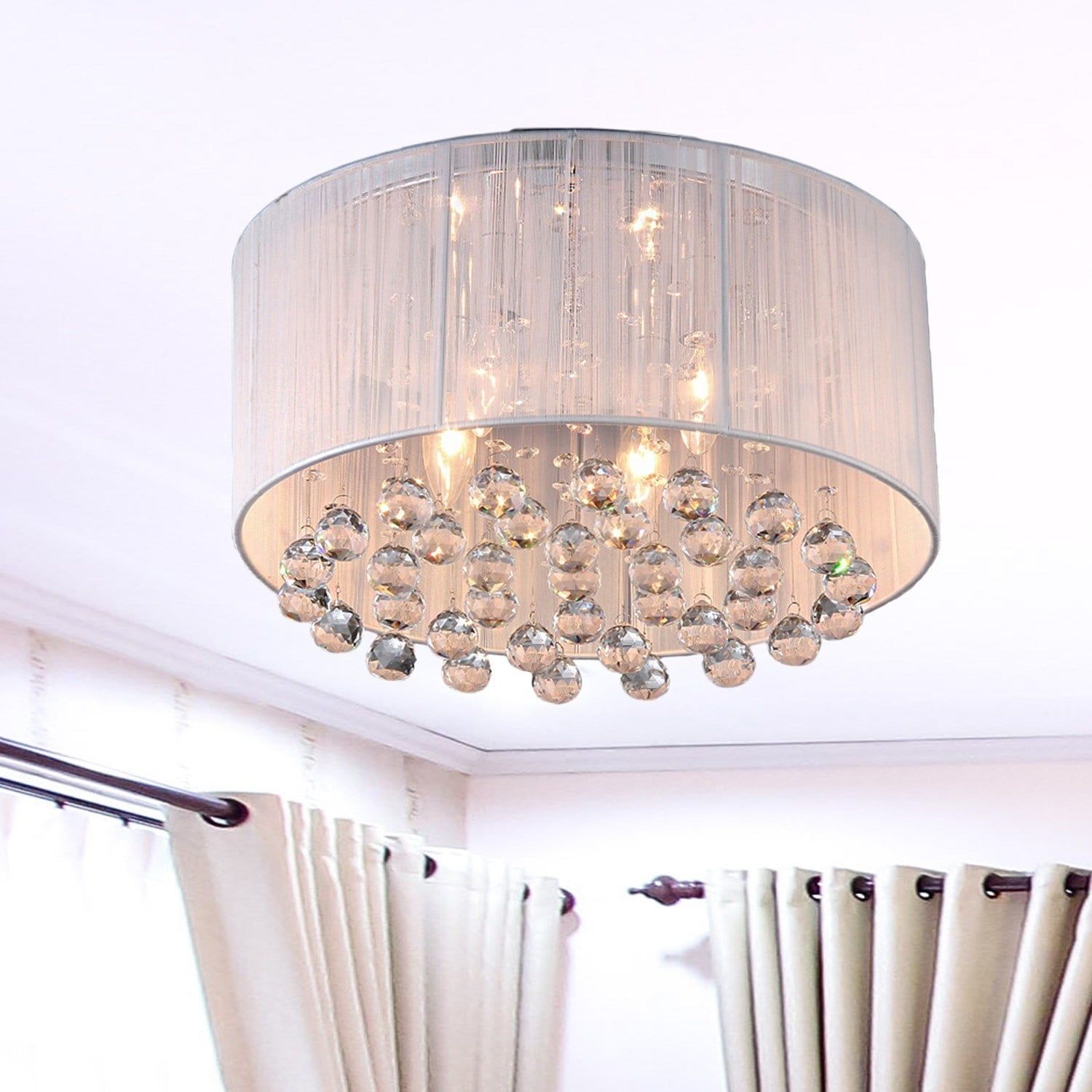 Elegant Chrome Drum Chandelier with Sparkling Crystals