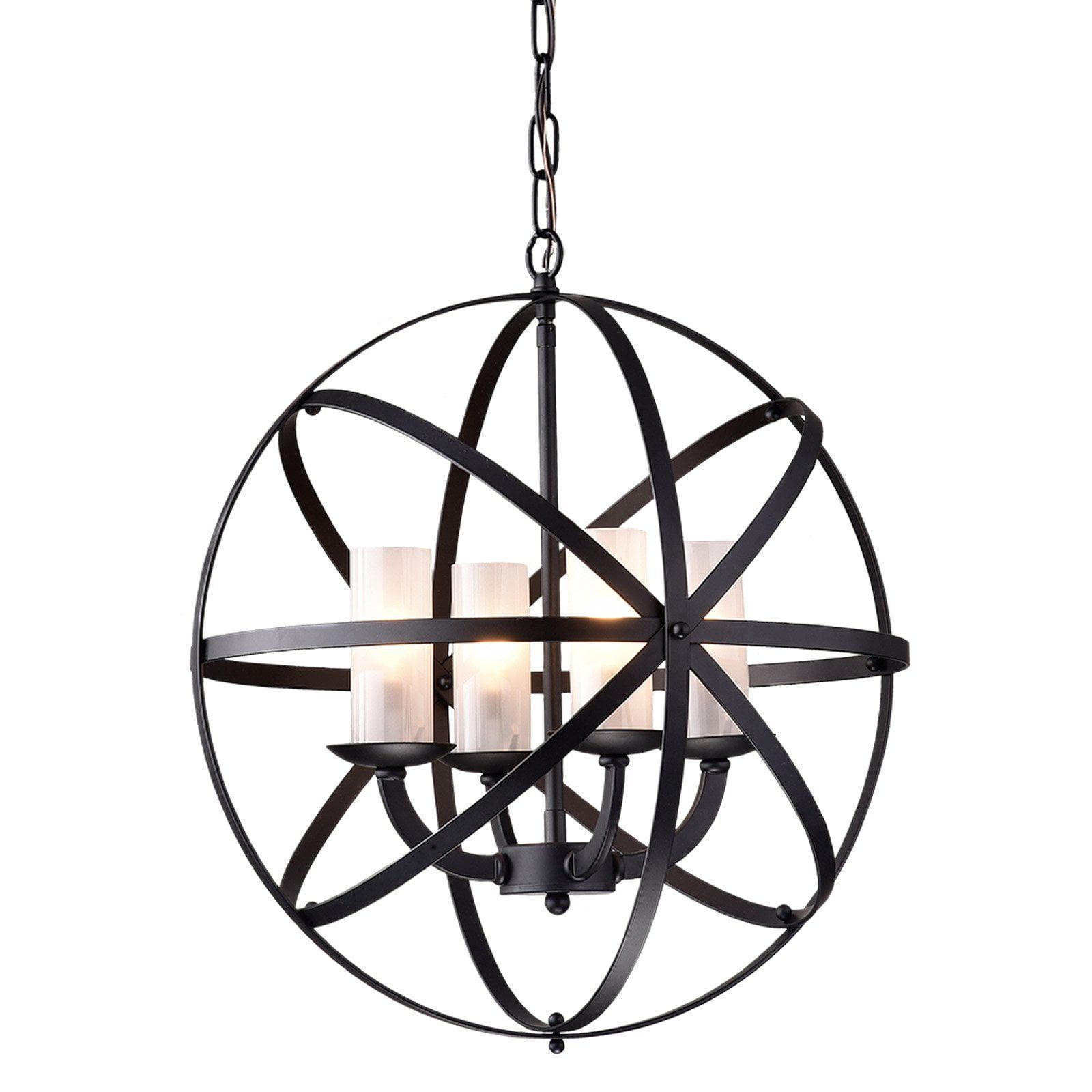 Madisa Black 19" Globe Crystal Chandelier with Candle-Like Fixtures