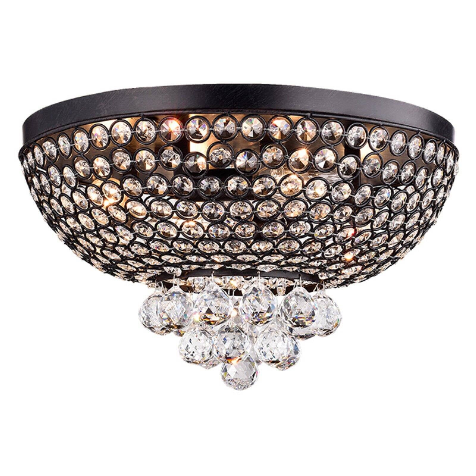 Antique Bronze Crystal Cluster Flush Mount Ceiling Light