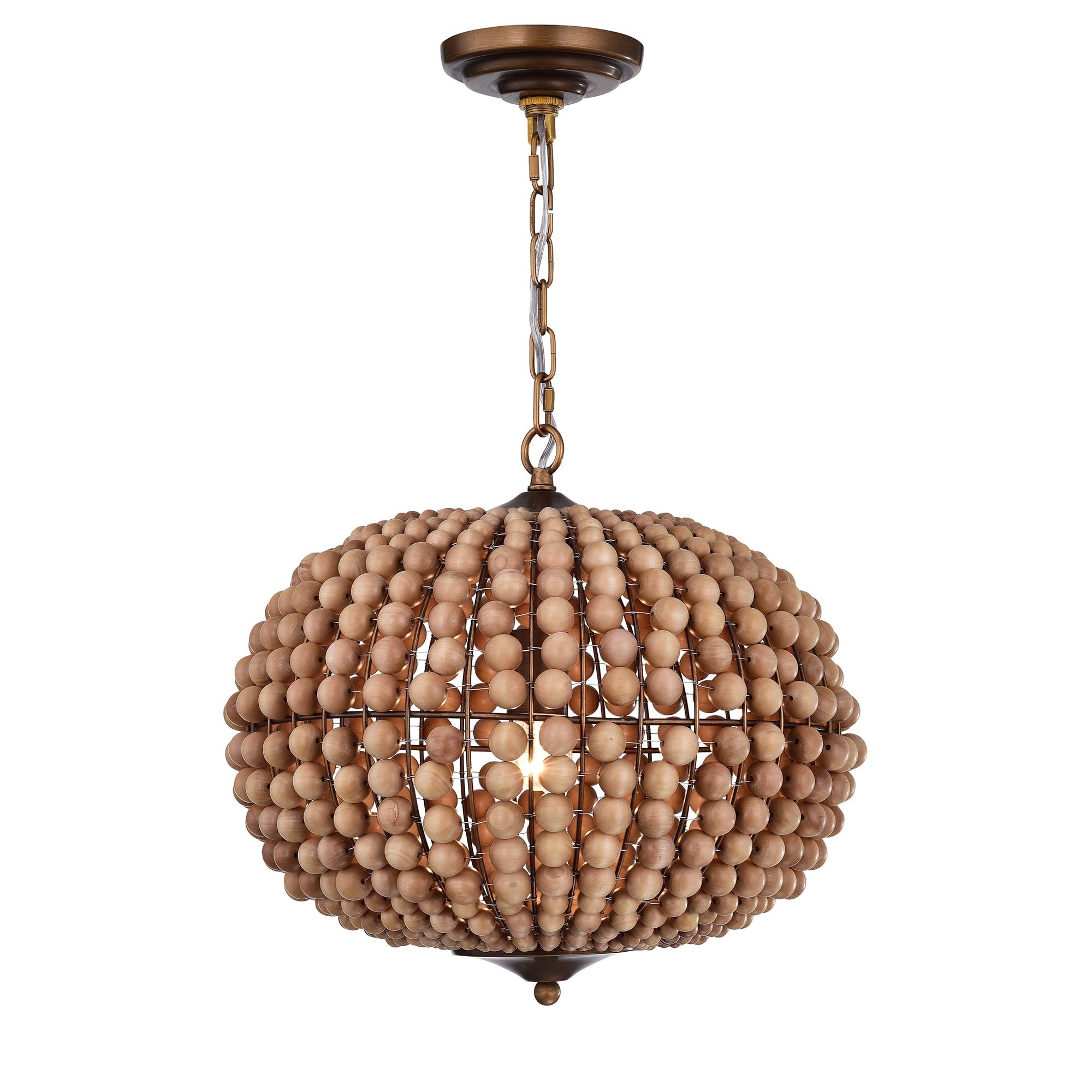 Boho Chic Bronze Cage Chandelier with Wood Bead Shade