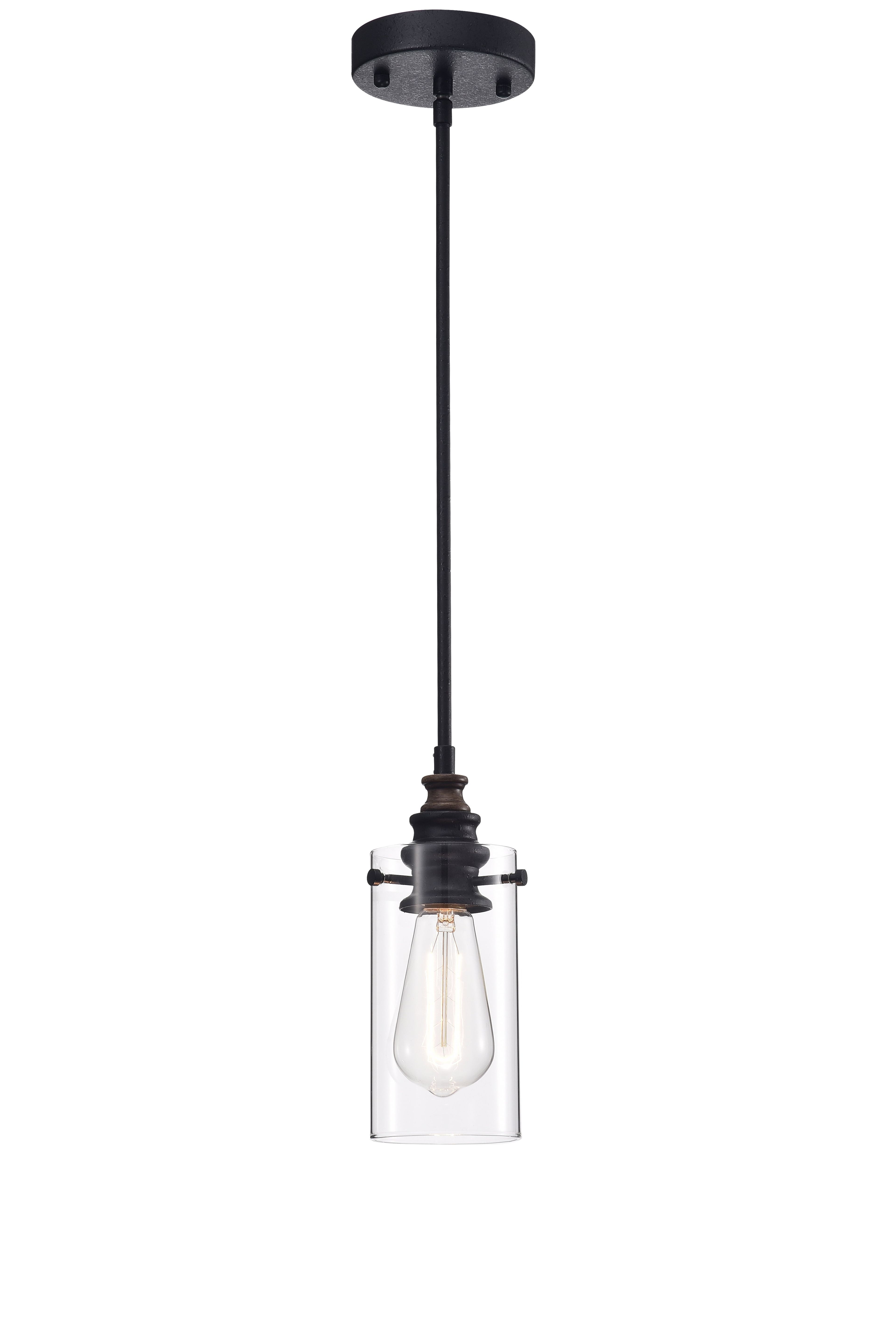 Elegance Noir 32'' Black Iron Glass Cylinder Pendant Light