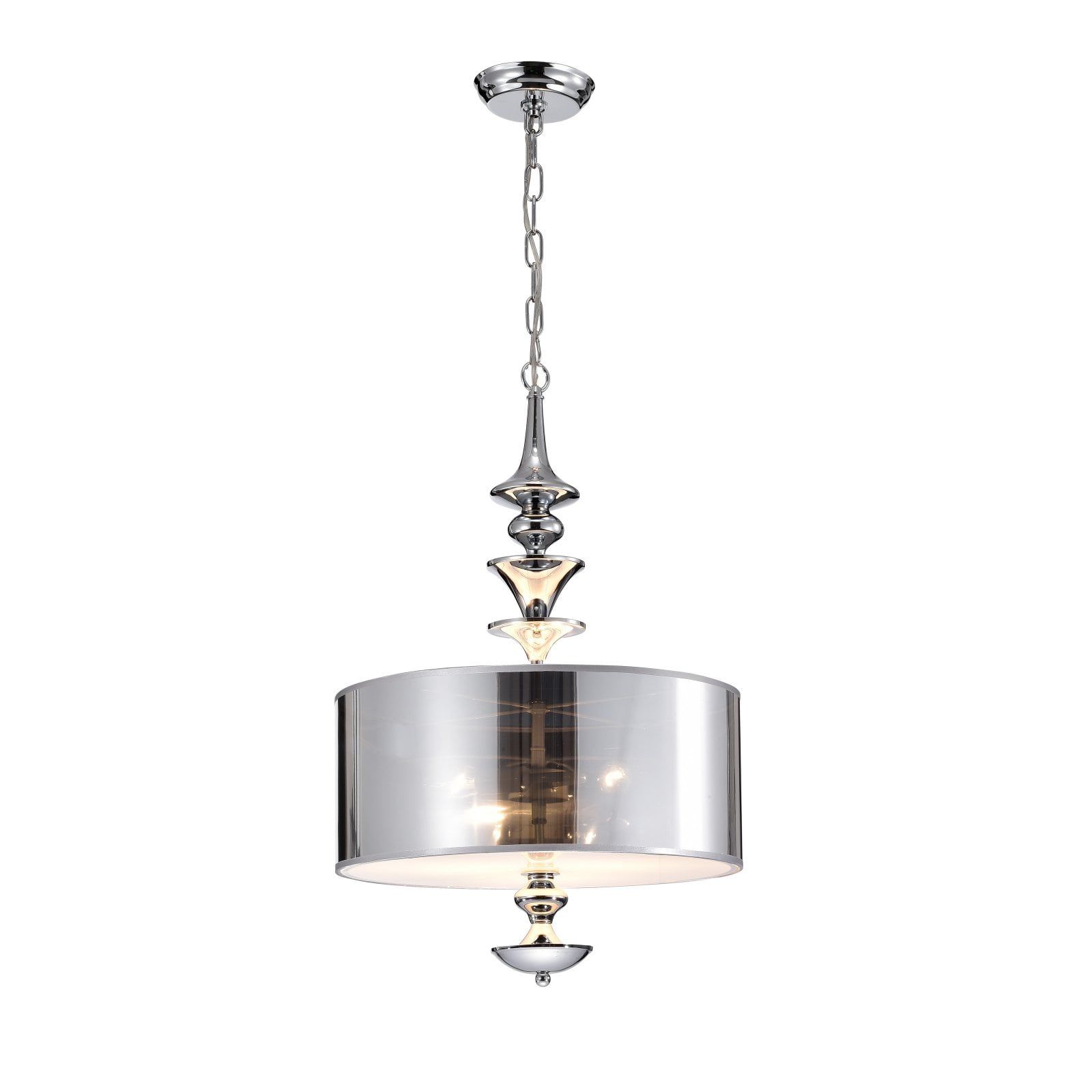 Chrome Glass Drum Pendant Light with Metallic Accents