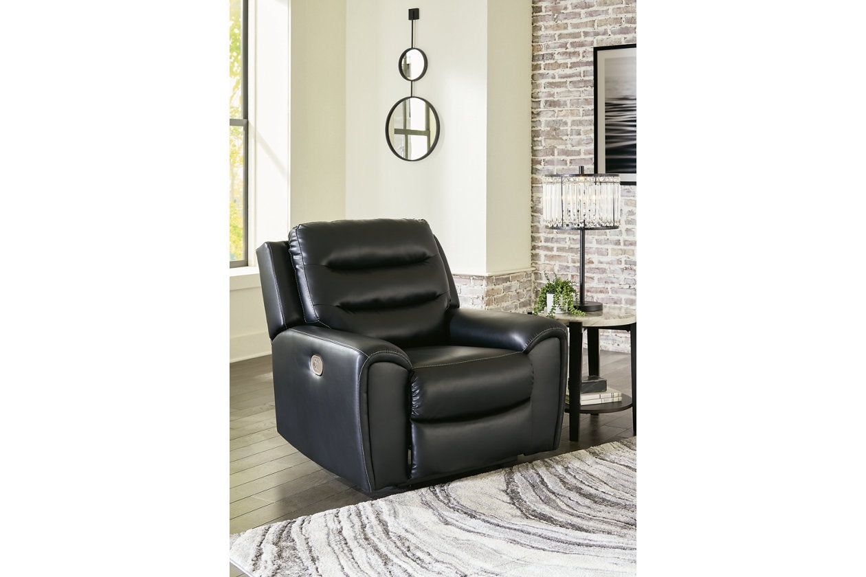 Black Faux Leather Power Recliner with Adjustable Headrest