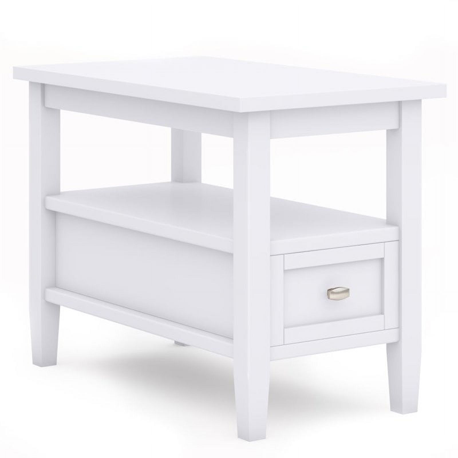 White Solid Wood and Metal Narrow Side Table with Storage