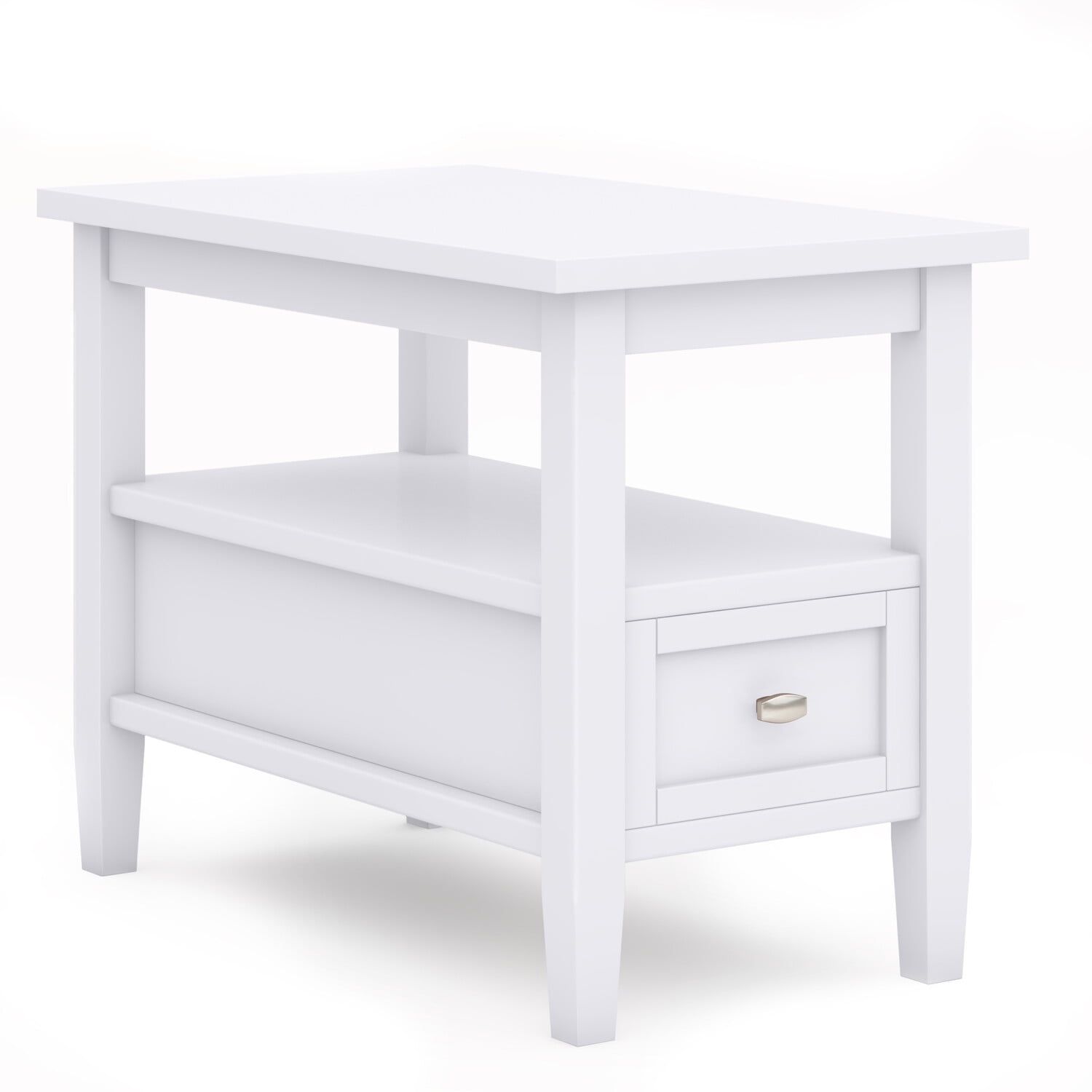 White Solid Wood and Metal Narrow Side Table with Storage