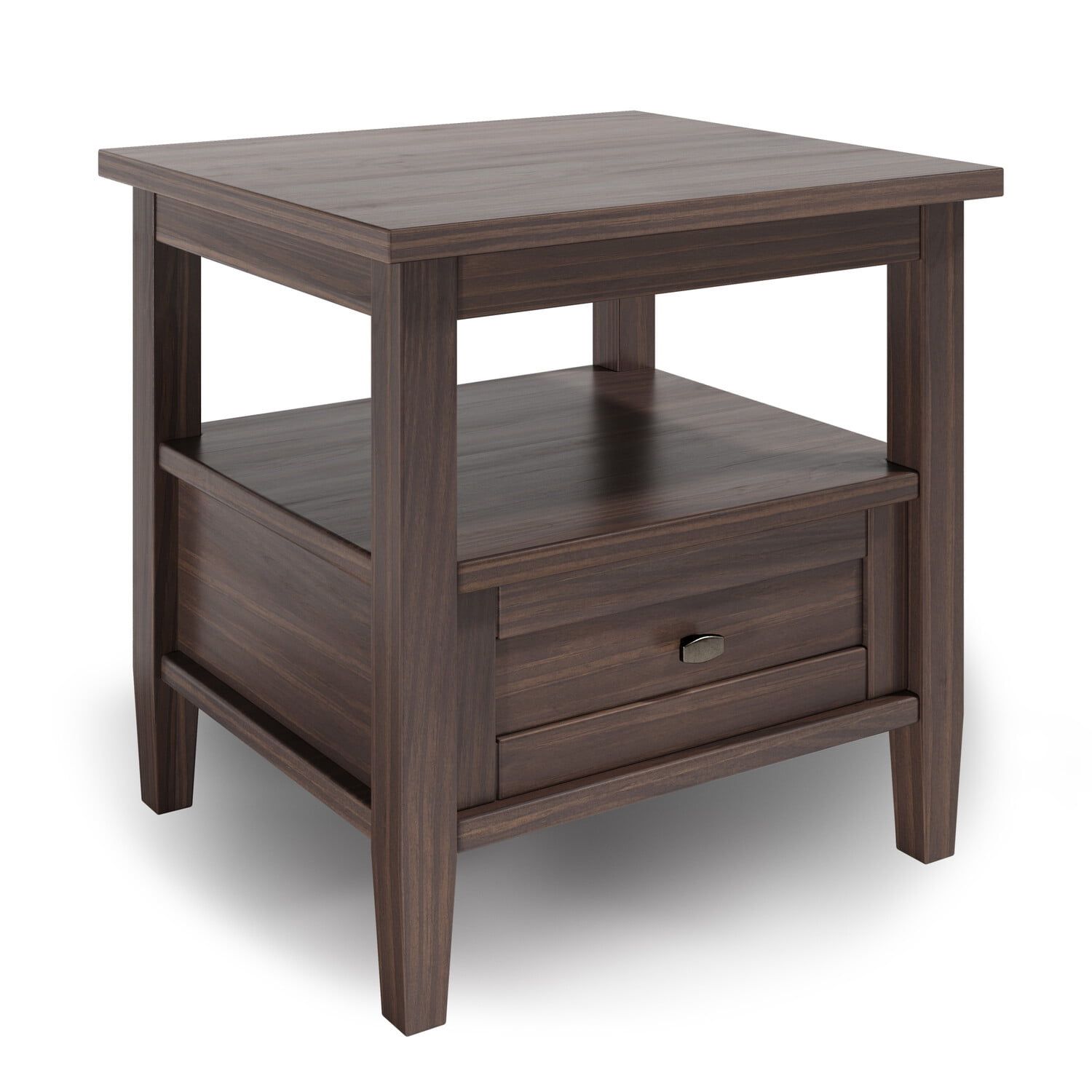 Warm Shaker Walnut Brown Solid Wood End Table with Storage