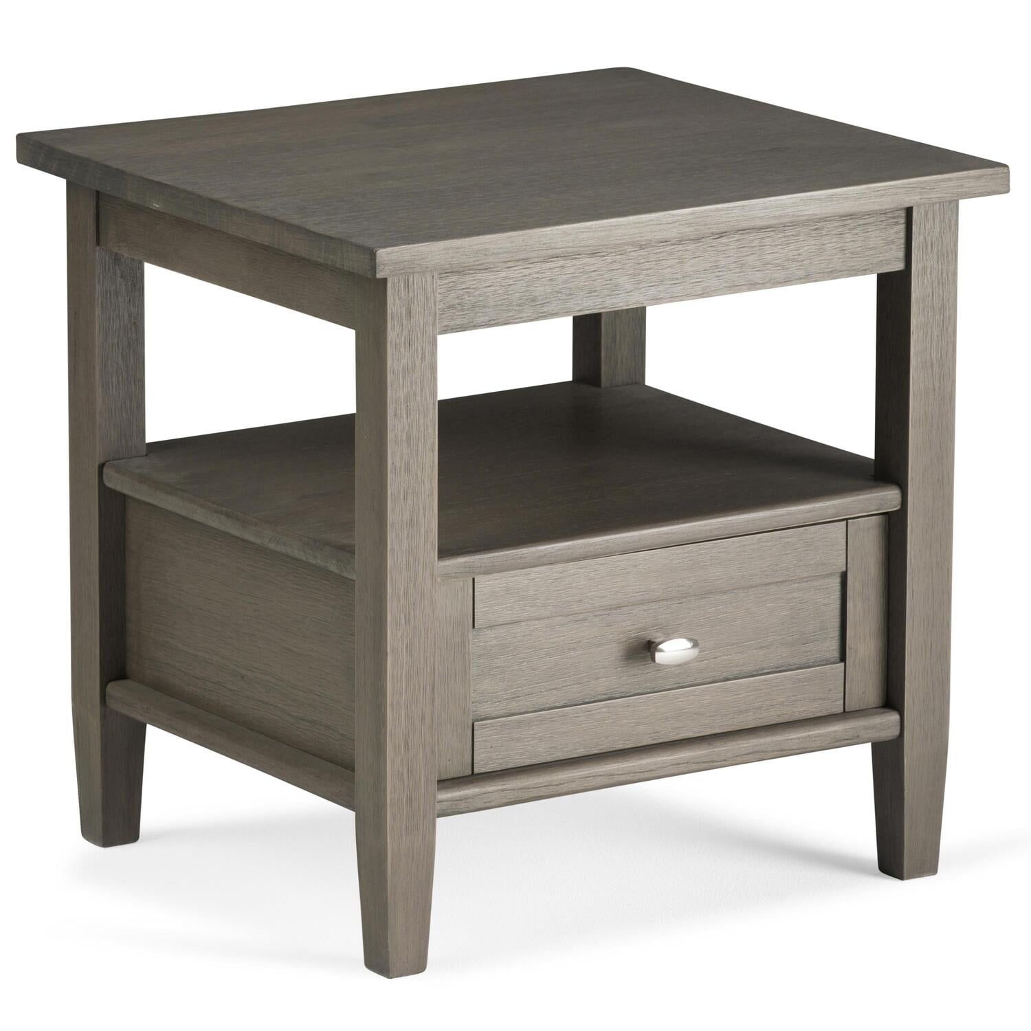 Farmhouse Gray Rectangular Wood End Table with Storage