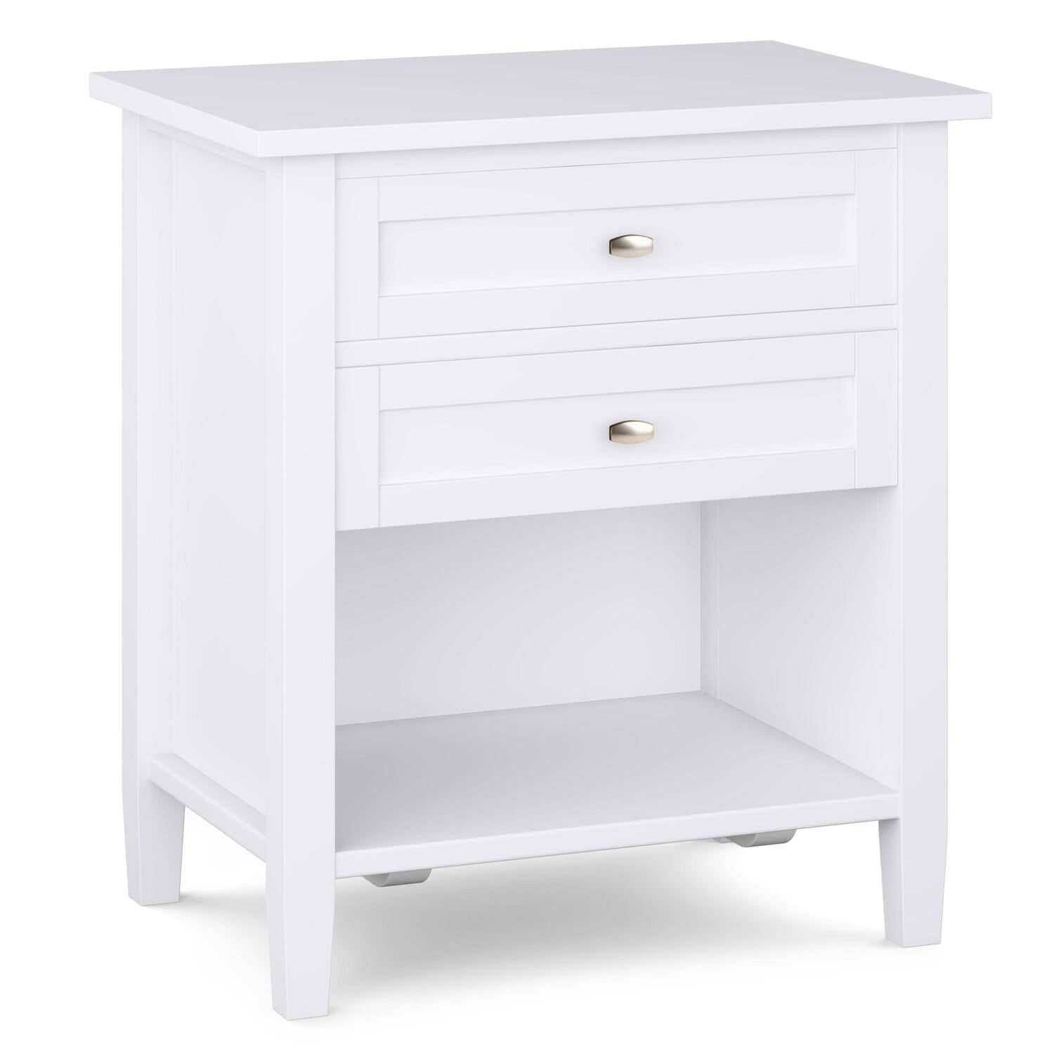 White Solid Wood 2-Drawer Bedside Nightstand