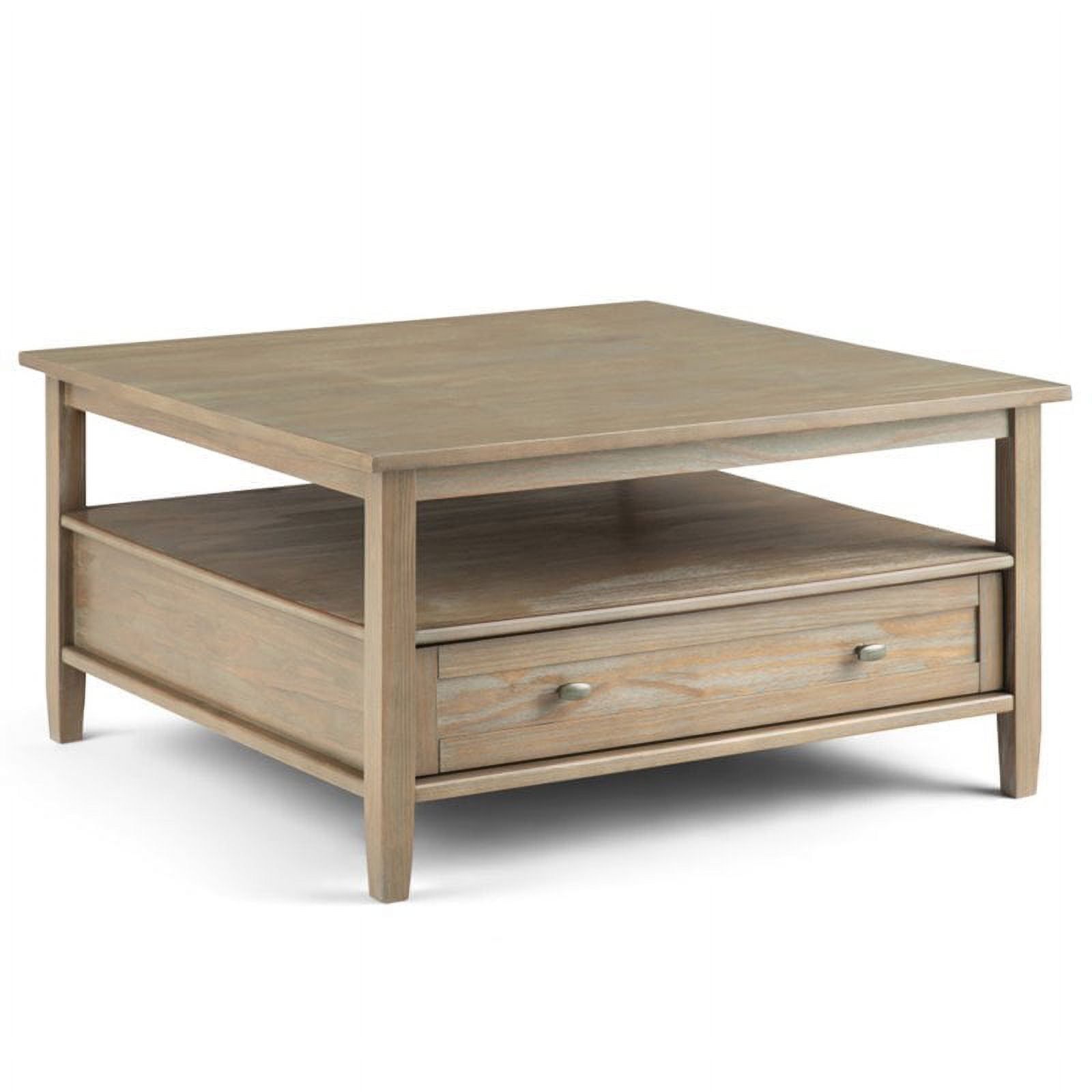 Shaker Style Distressed Grey Solid Wood Square Coffee Table with Storage